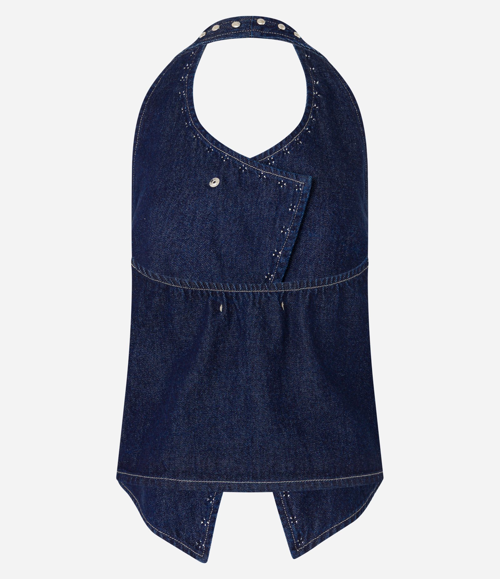 Colete Frente Única em Jeans com Tachas e Barra V Azul Marinho 9