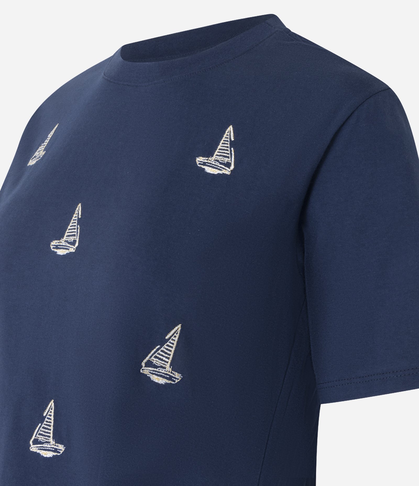 Blusa Slim em Algodão com Bordados de Barco à Vela Azul 7