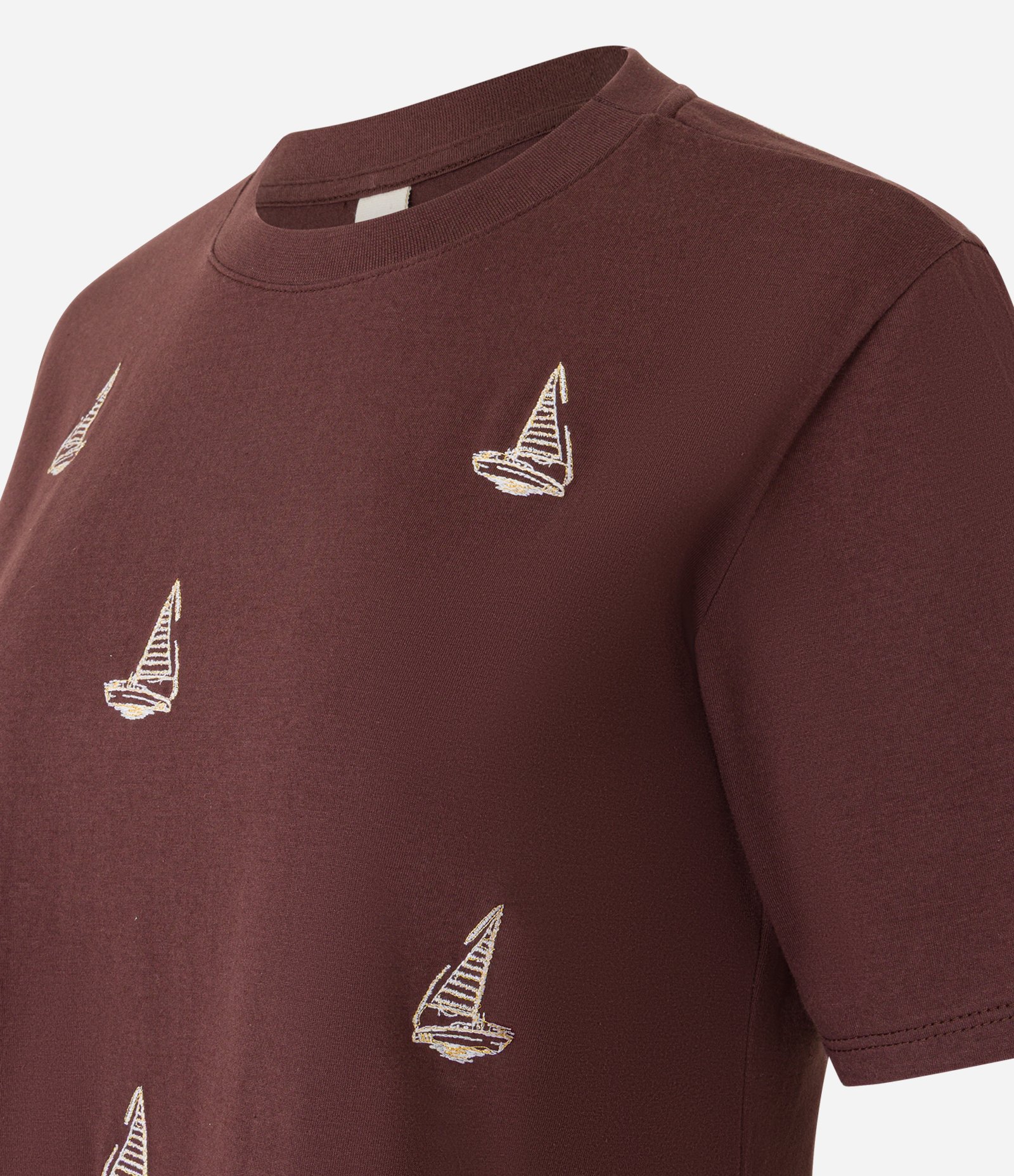 Blusa Slim em Algodão com Bordados de Barco à Vela Marrom 6