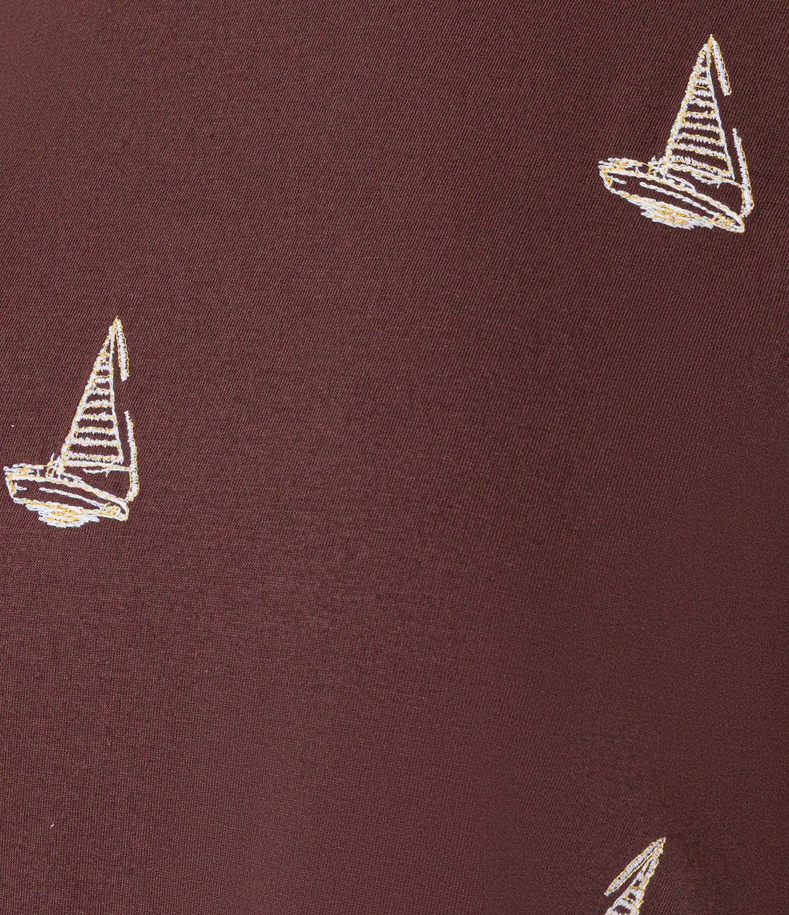 Blusa Slim em Algodão com Bordados de Barco à Vela Marrom 7