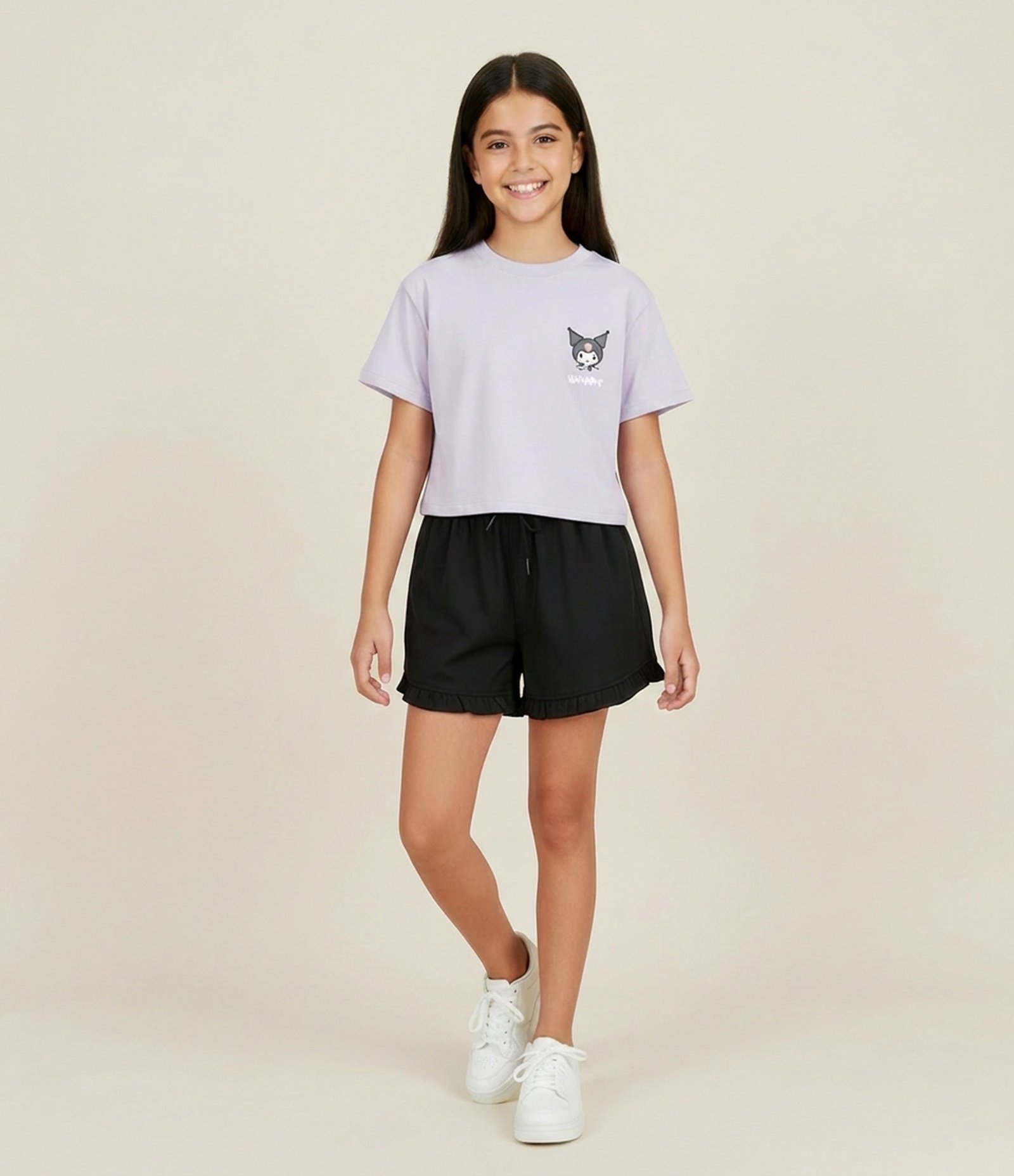 Camiseta Relaxed Infantil com Estampa Moods Kuromi - Tam 6 a 14 Anos Roxo 1