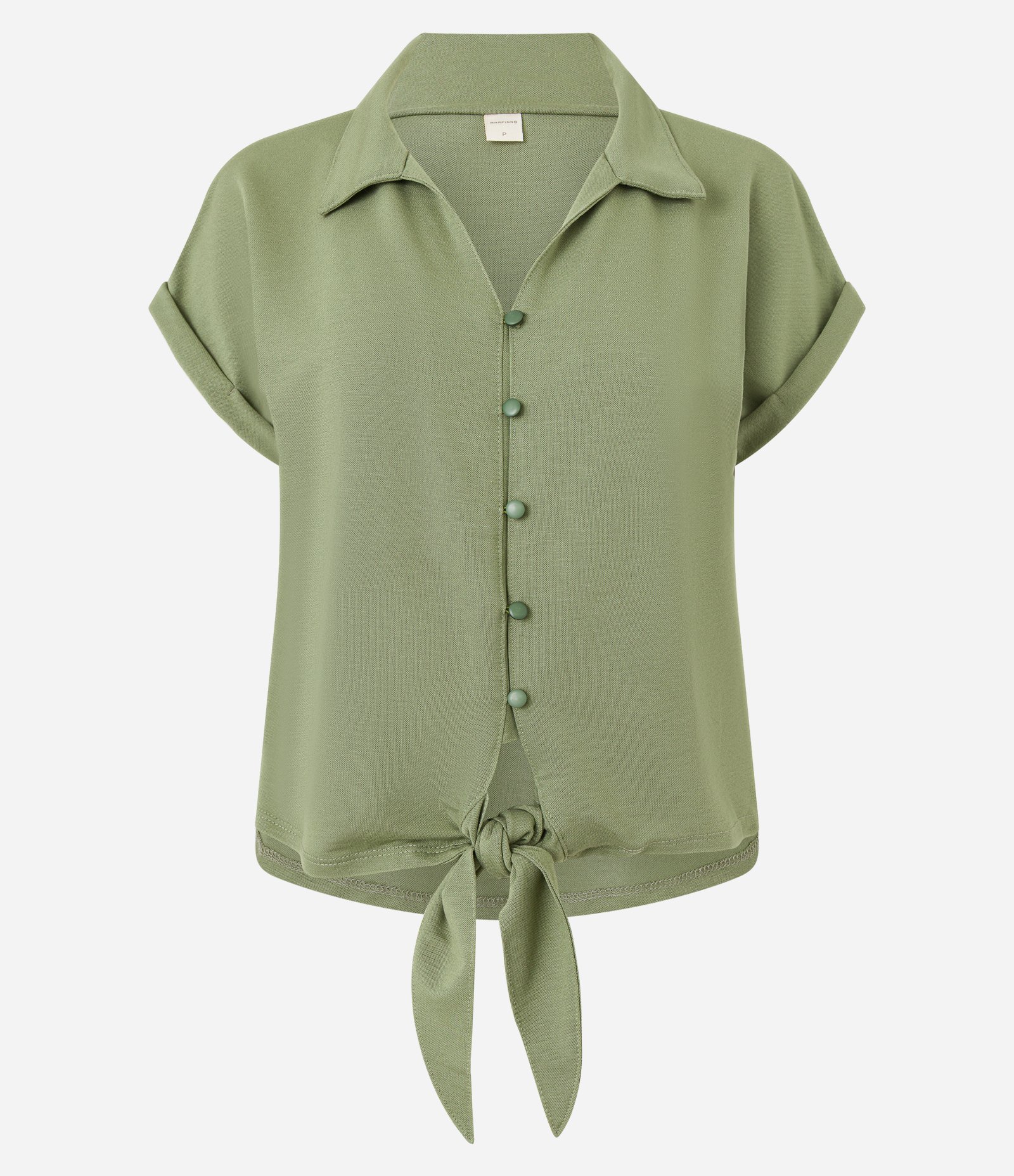 Blusa Texturizada em Viscose com Botões e Amarração Verde 1