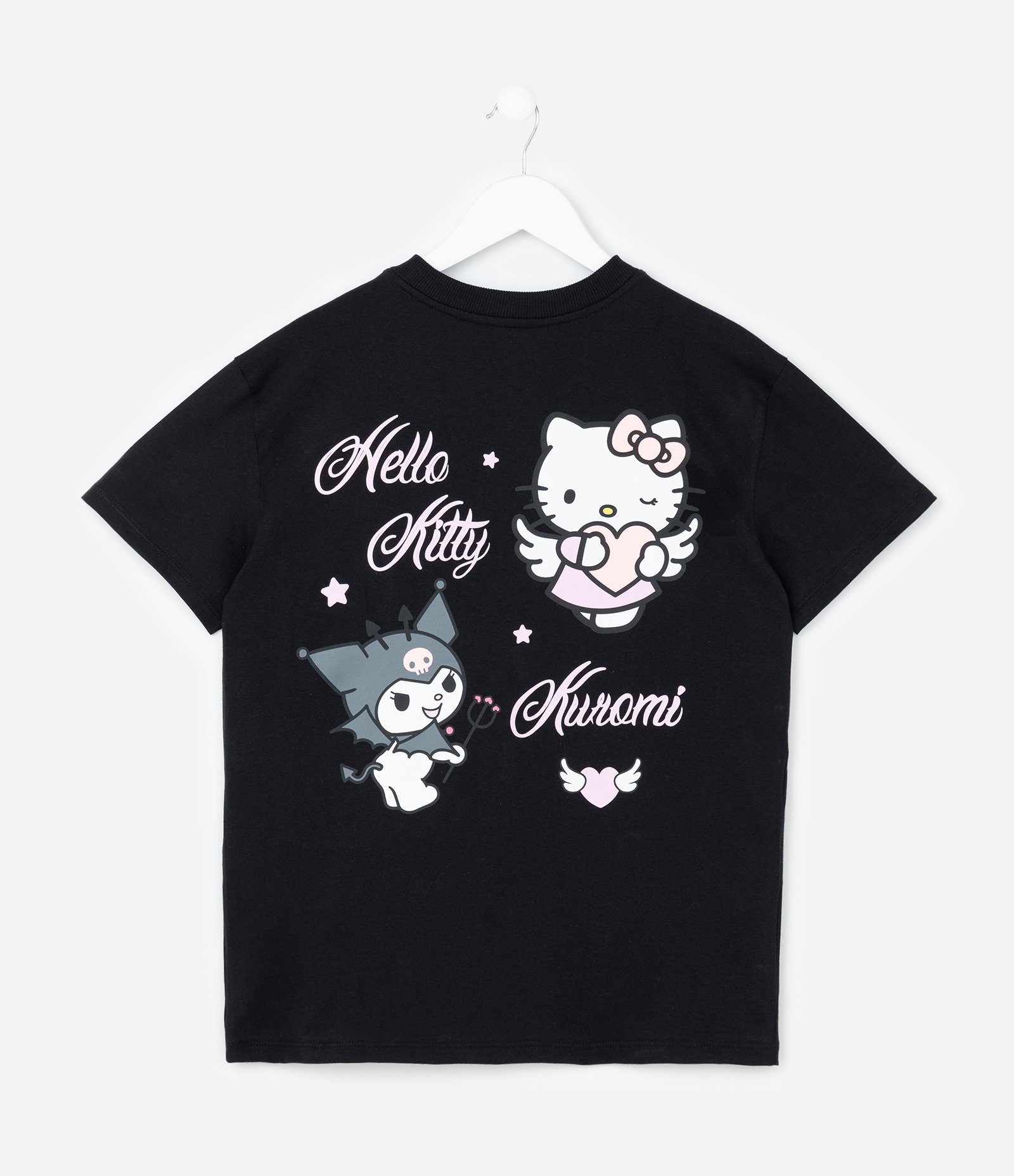 Camiseta Relaxed Infantil com Estampa e Lettering Hello Kitty e Kuromi - Tam 5 a 14 Anos Preto 2