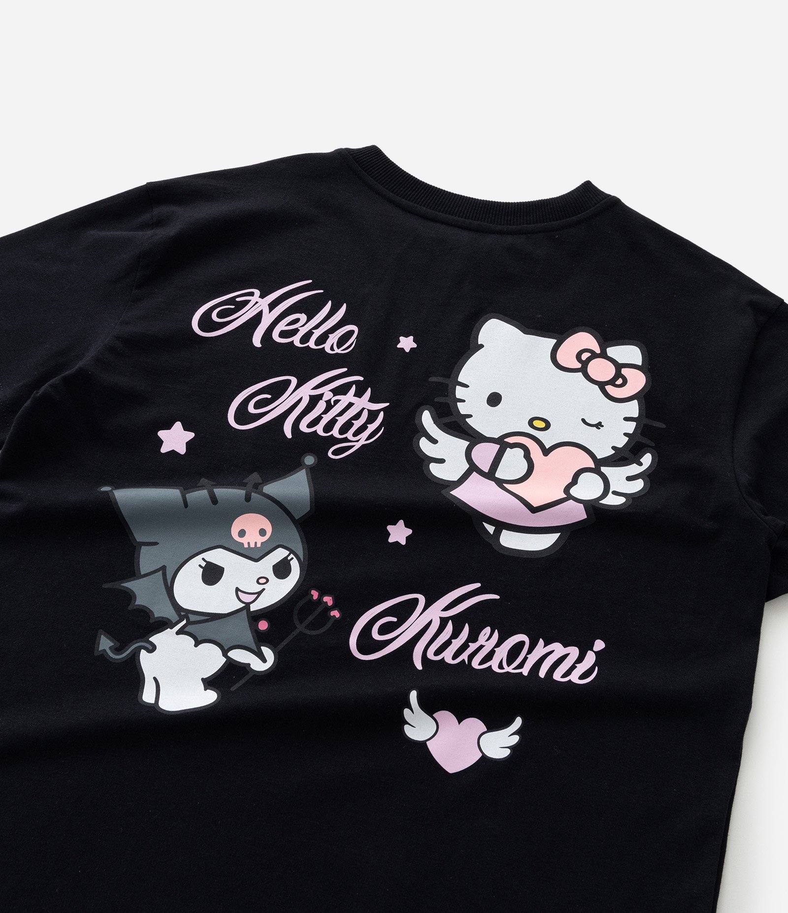 Camiseta Relaxed Infantil com Estampa e Lettering Hello Kitty e Kuromi - Tam 5 a 14 Anos Preto 6