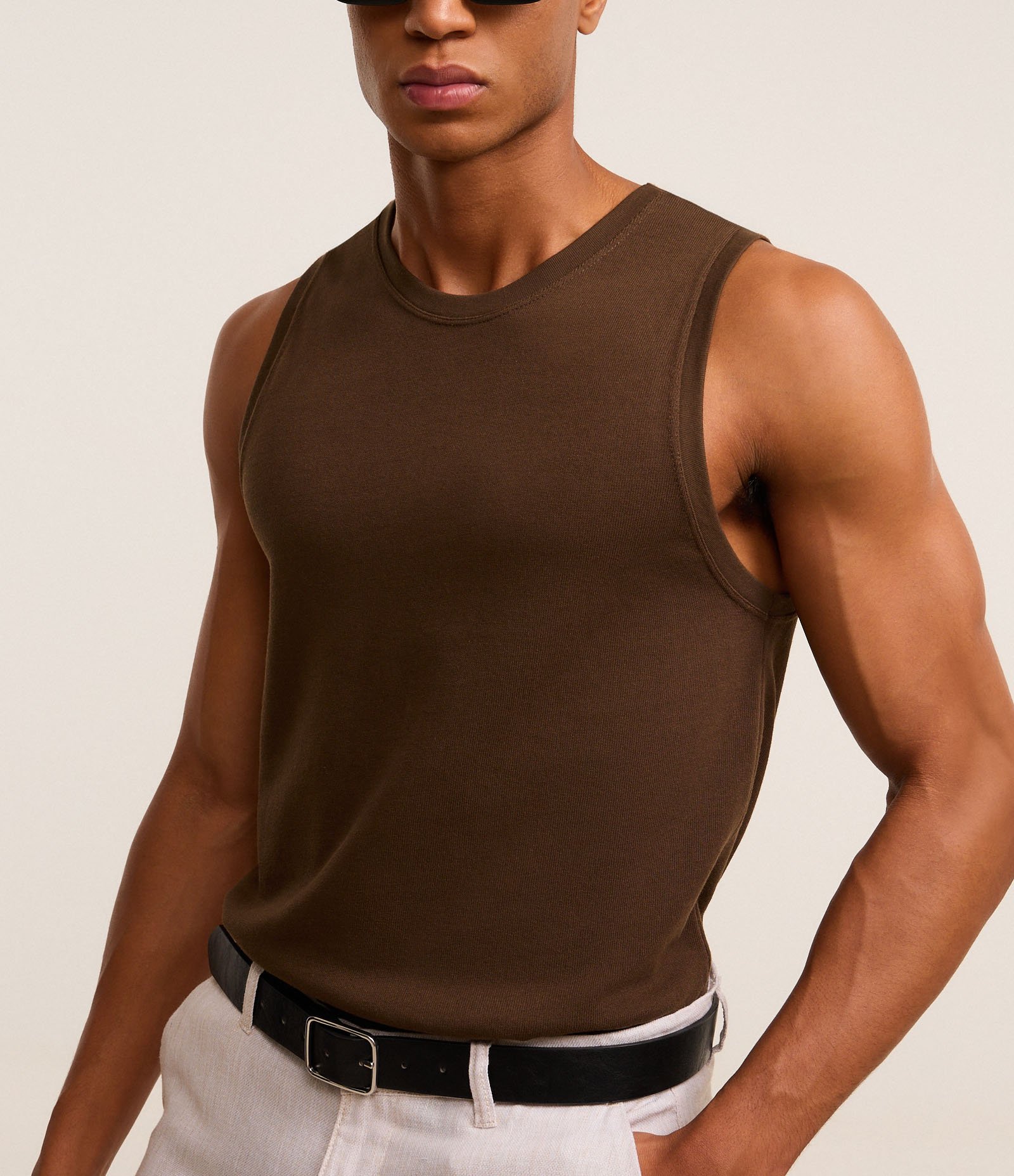 Regata Regular em Tricô com Textura Marrom 3