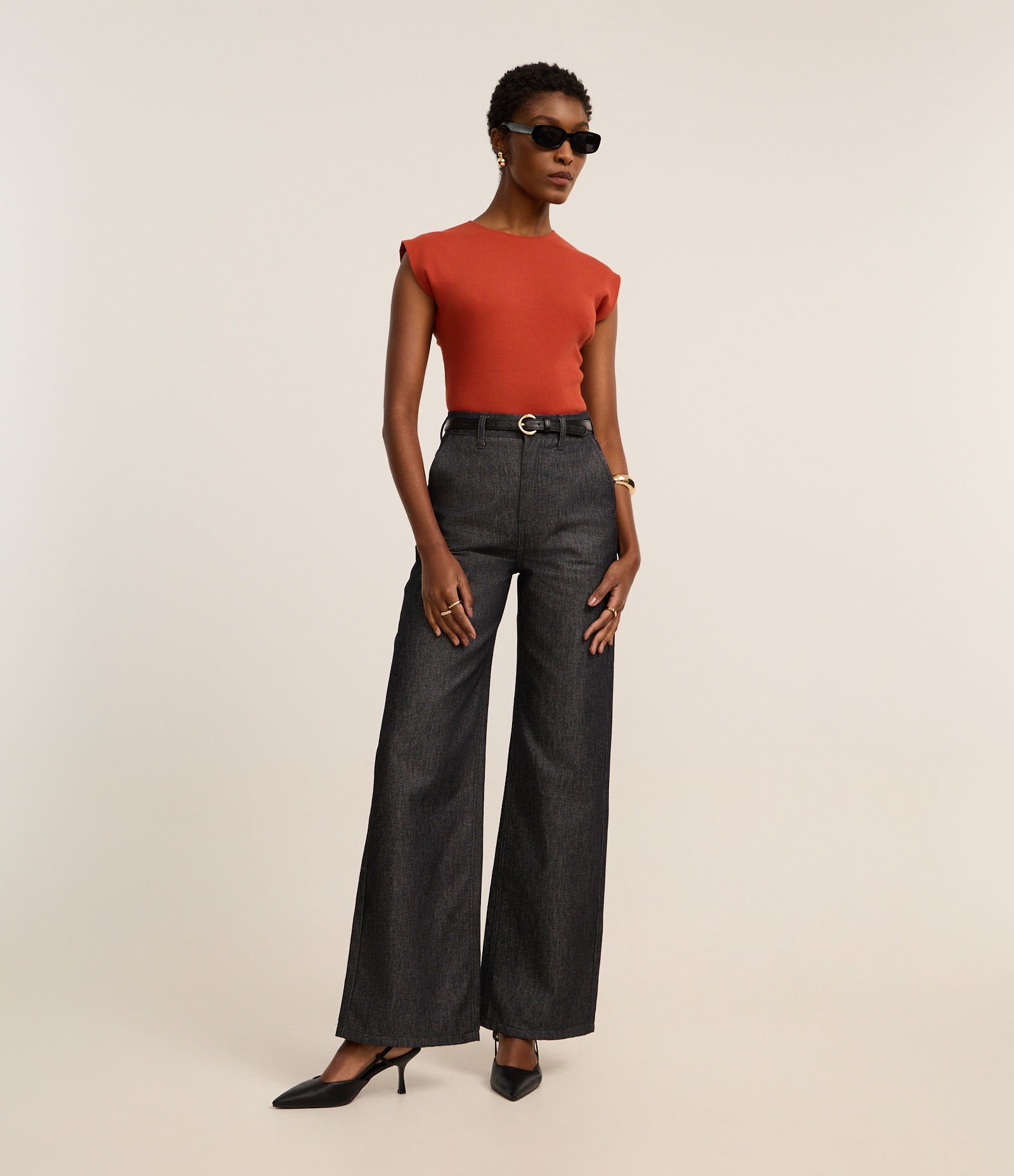 Blusa Canelada em Ribana com Manga Sem Cava Terracota 2