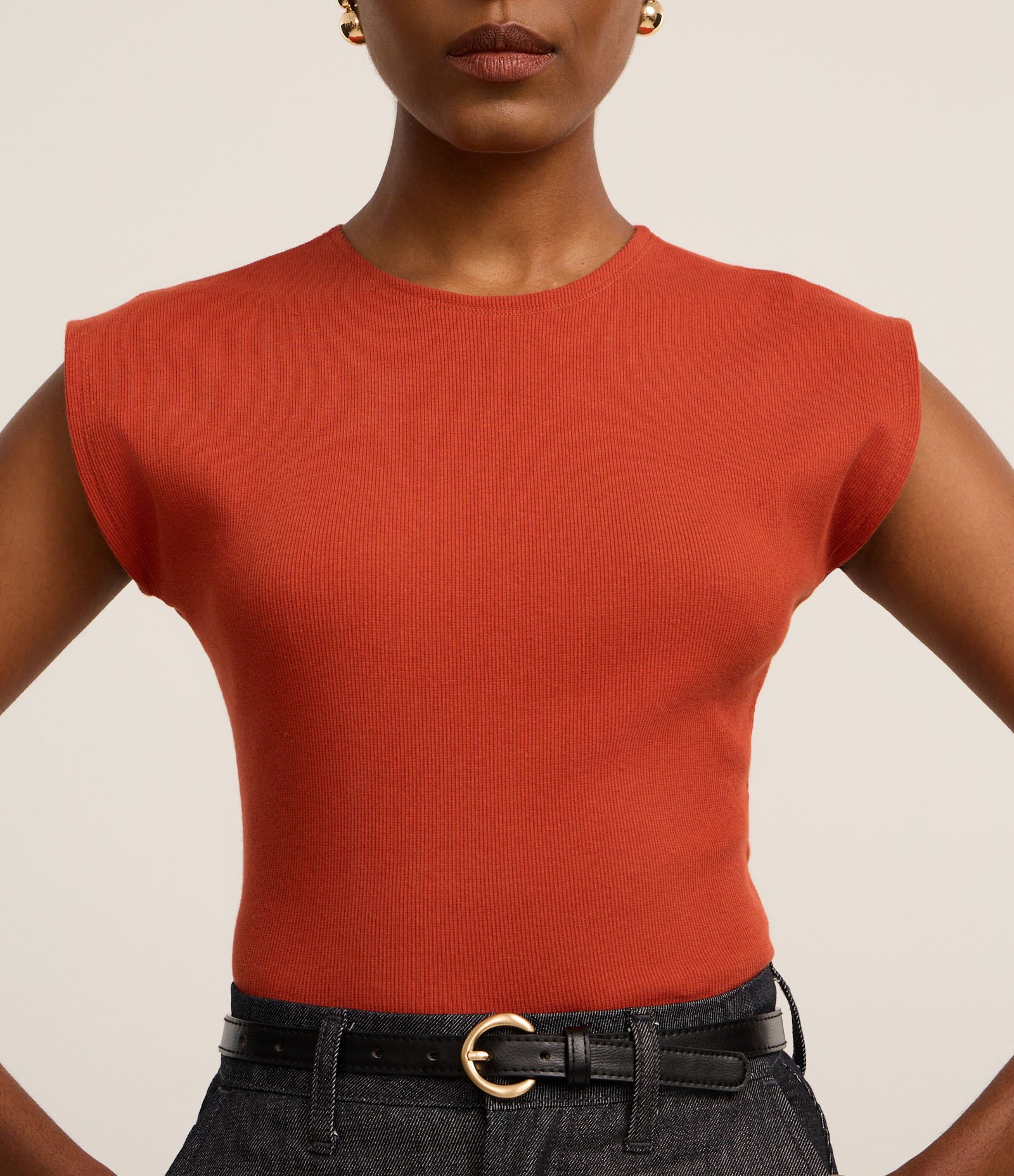 Blusa Canelada em Ribana com Manga Sem Cava Terracota 3