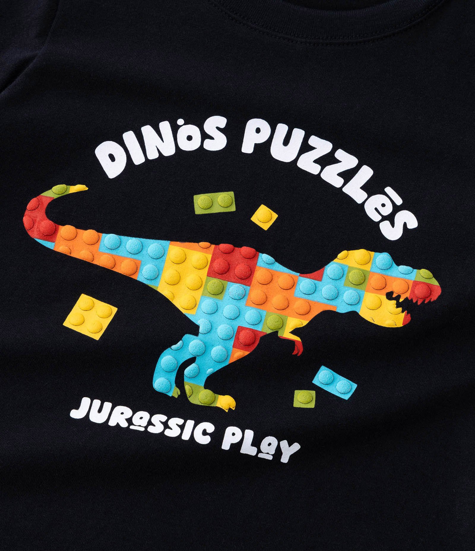 Camiseta Infantil com Estampa Dino Blocos de Montar - Tam 1 a 6 Anos Preto 6