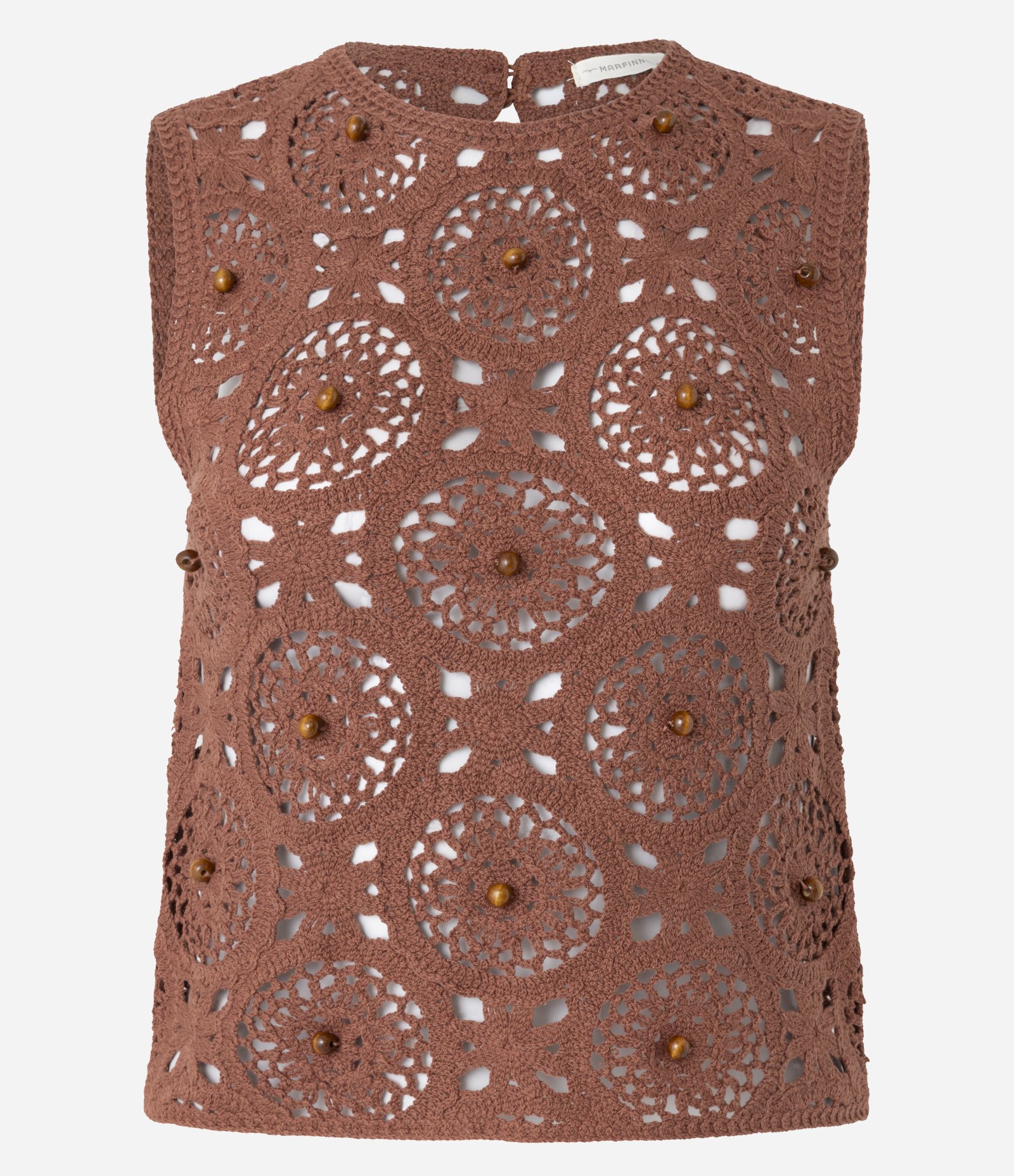 Blusa em Tricô Leve com Padrão Geométrico e Miçangas Marrom 5