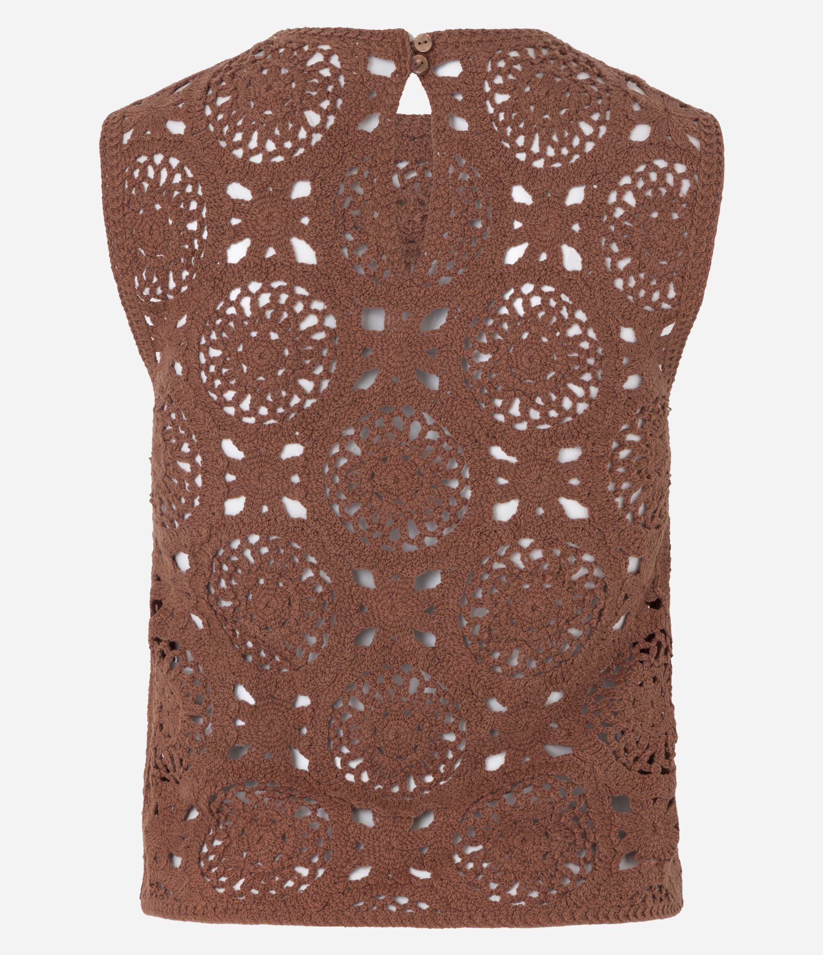 Blusa em Tricô Leve com Padrão Geométrico e Miçangas Marrom 6