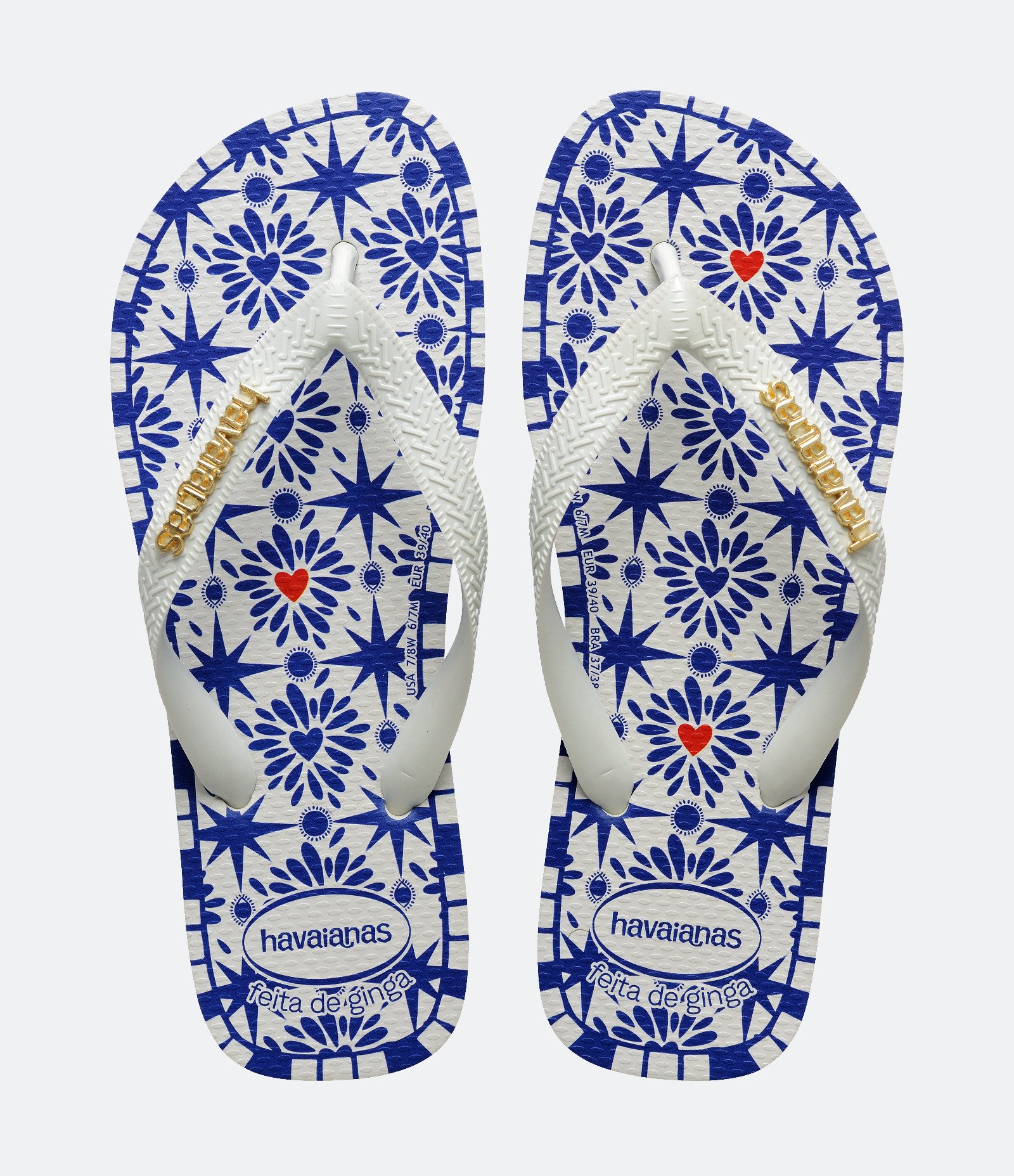 Chinelo de Dedo com Tira Grossa Estampa Estrelas Havaina Azul/Branco 1