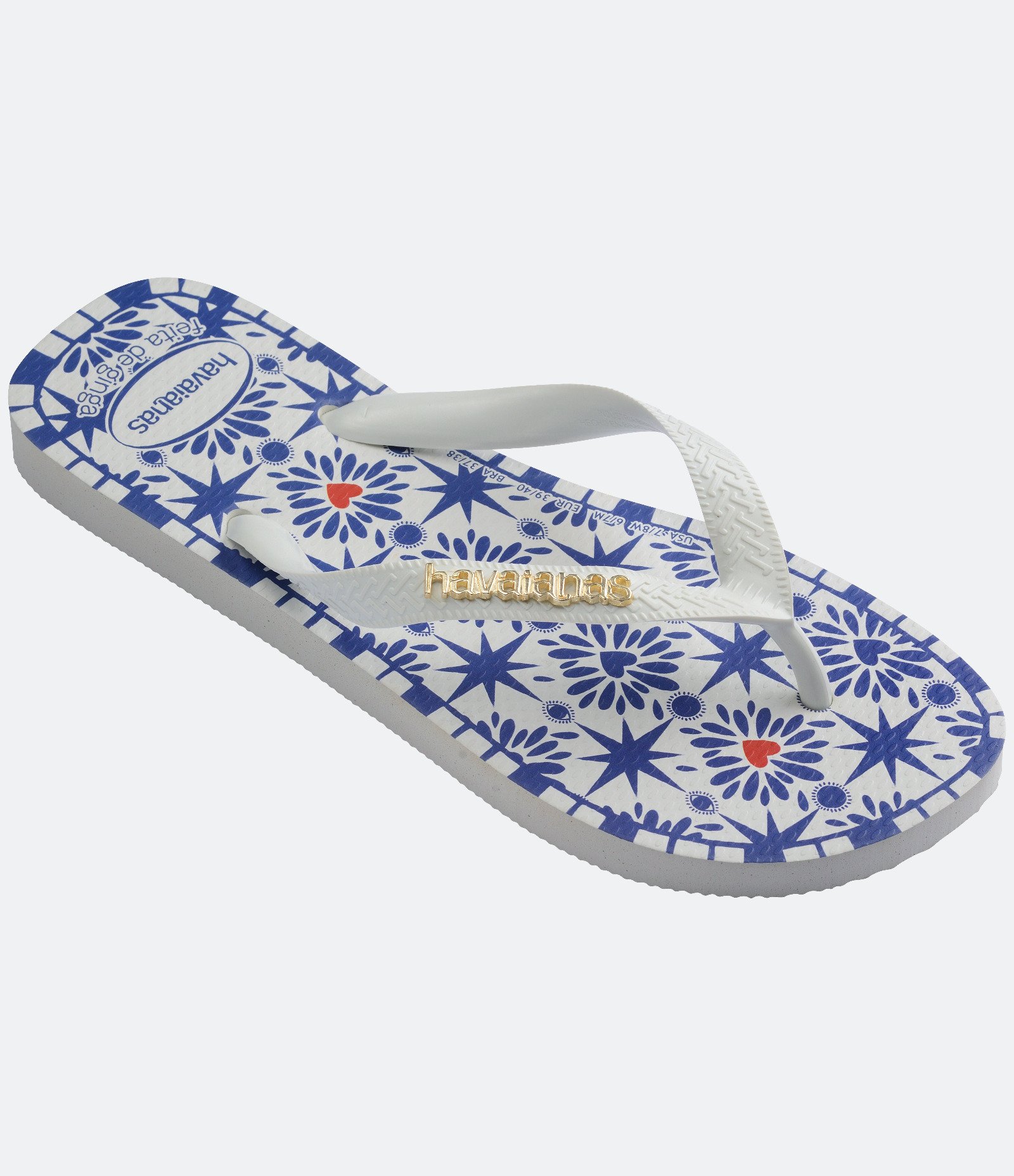 Chinelo de Dedo com Tira Grossa Estampa Estrelas Havaina Azul/Branco 2