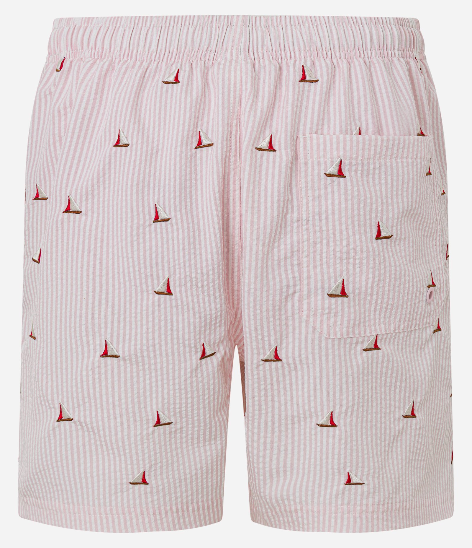 Bermuda de Praia em Microfibra com Barco Bordado e Listras Rosa 7