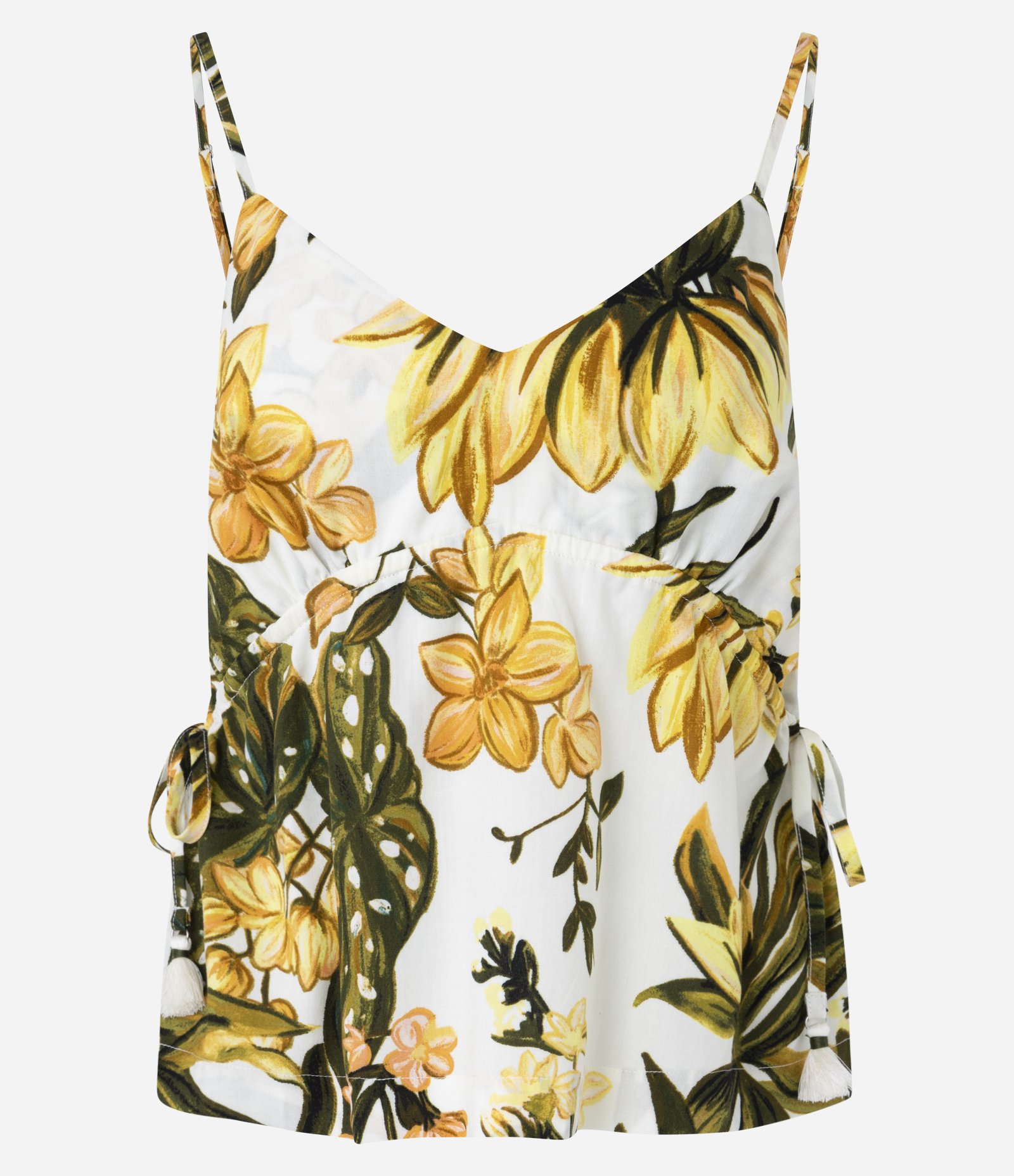 Blusa em Viscose com Alças Finas e Estampa Floral Off White/Amarelo/Verde 5