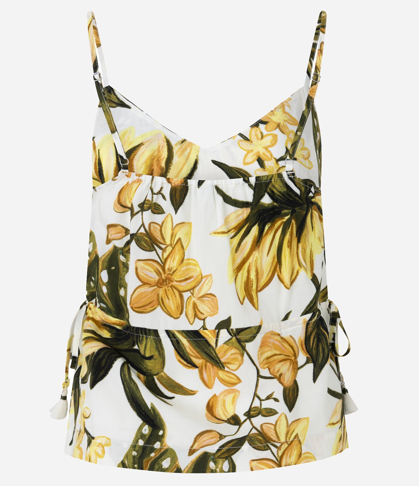 Blusa em Viscose com Alças Finas e Estampa Floral Off White/Amarelo/Verde 7