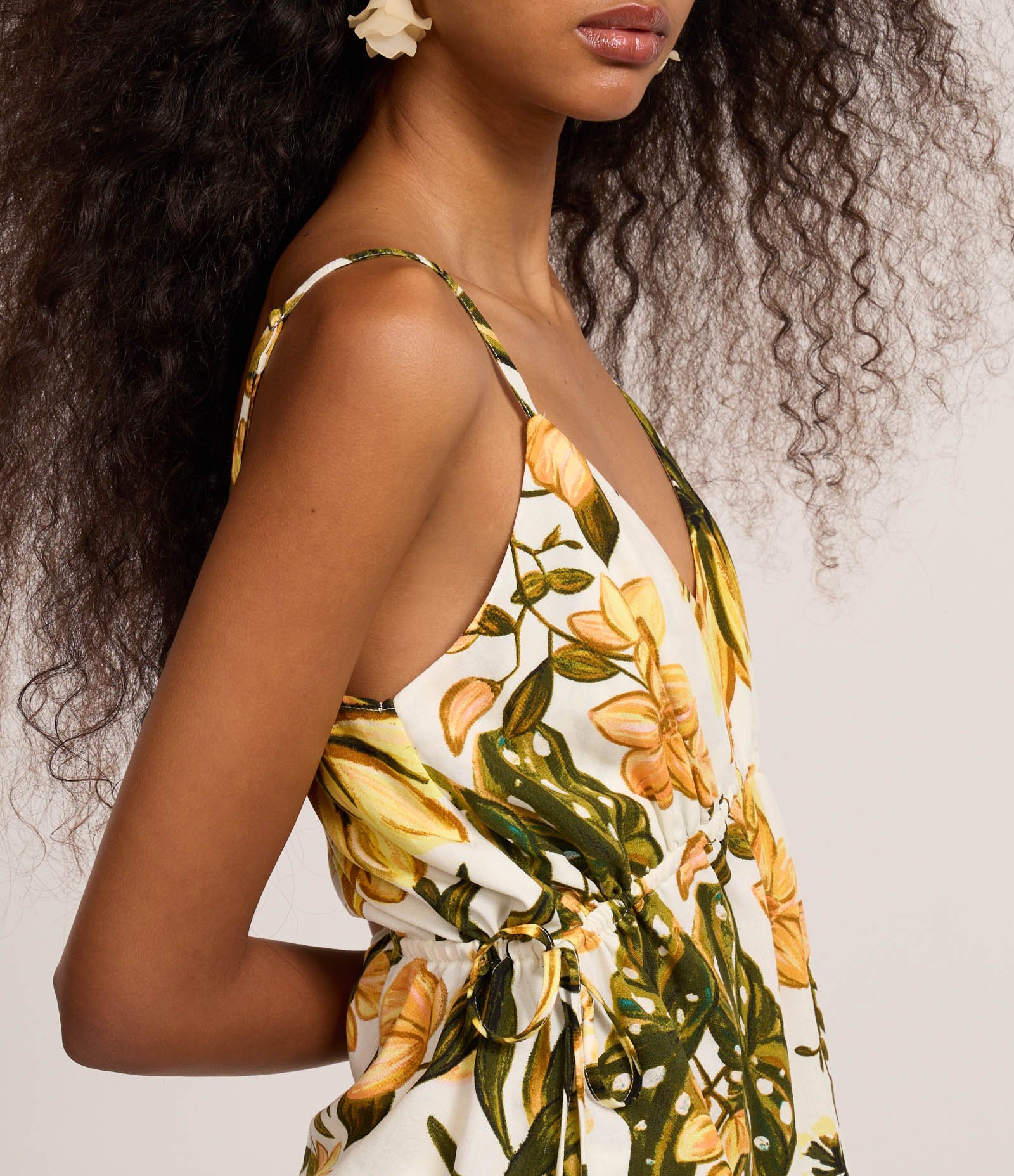 Blusa em Viscose com Alças Finas e Estampa Floral Off White/Amarelo/Verde 3