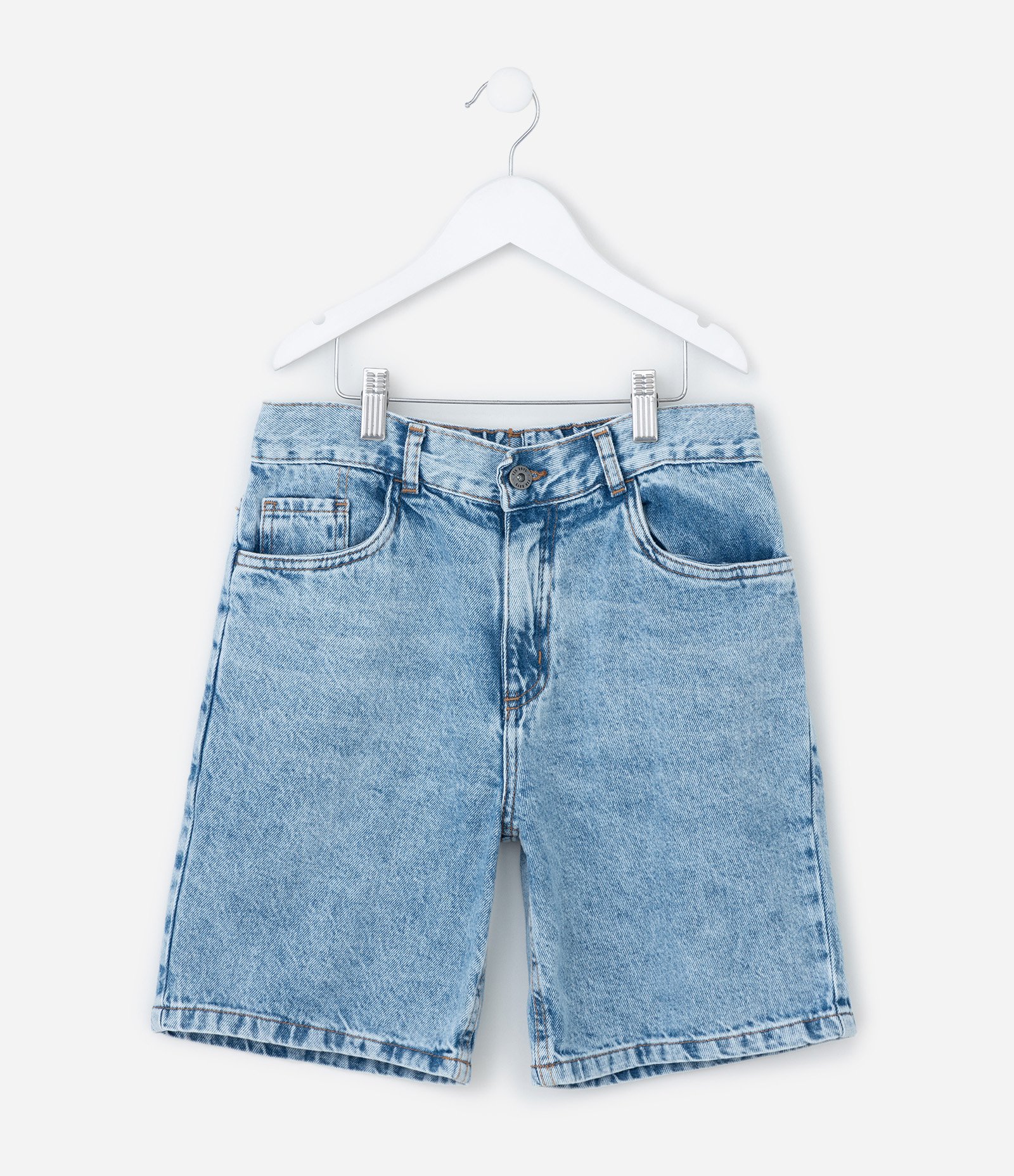 Bermuda Reta Infantil em Jeans com Cós Elástico - Tam 5 a 14 anos Azul 1