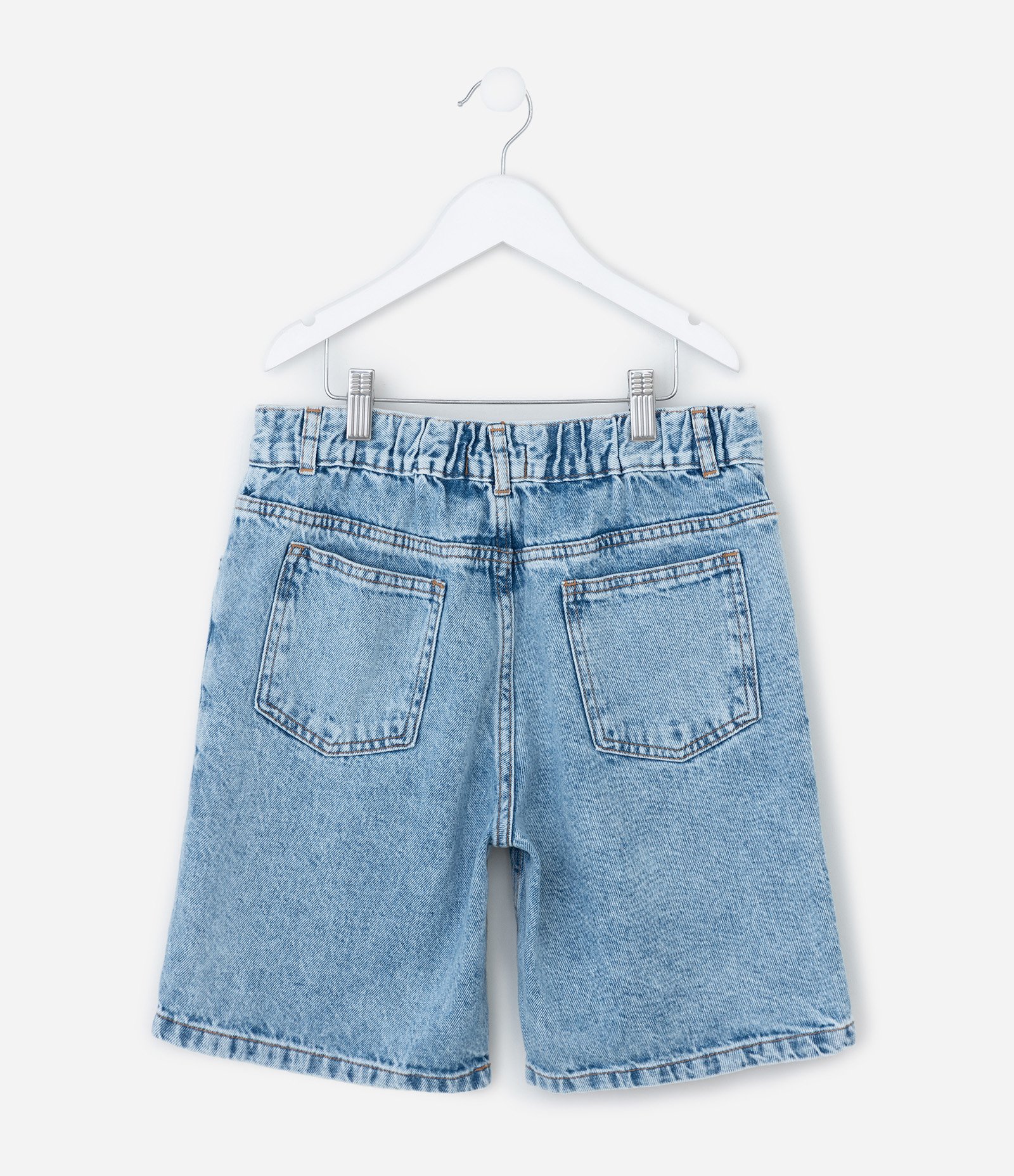 Bermuda Reta Infantil em Jeans com Cós Elástico - Tam 5 a 14 anos Azul 2