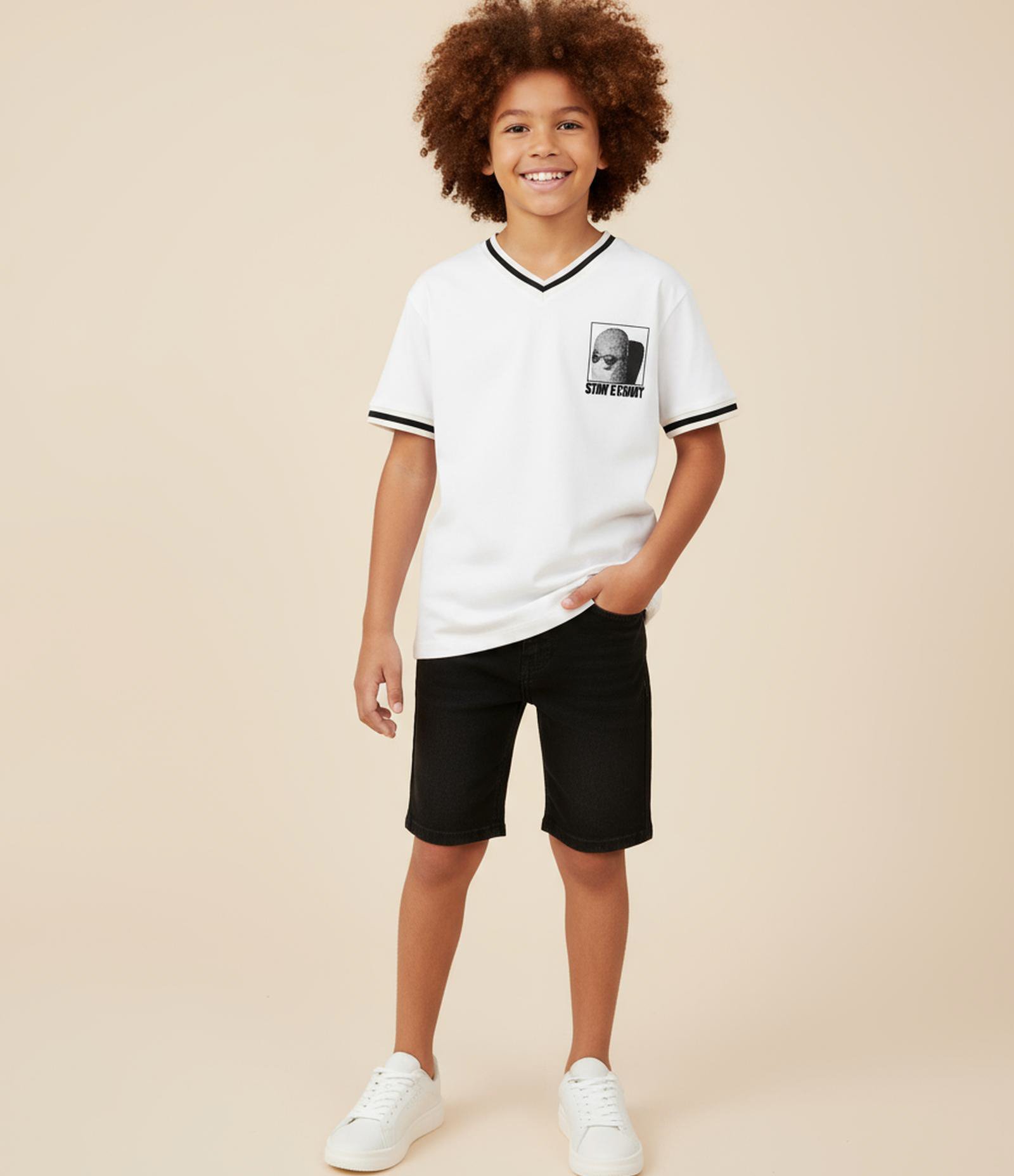 Bermuda Reta Infantil em Jeans com Cós Elástico - Tam 5 a 14 anos Preto 1