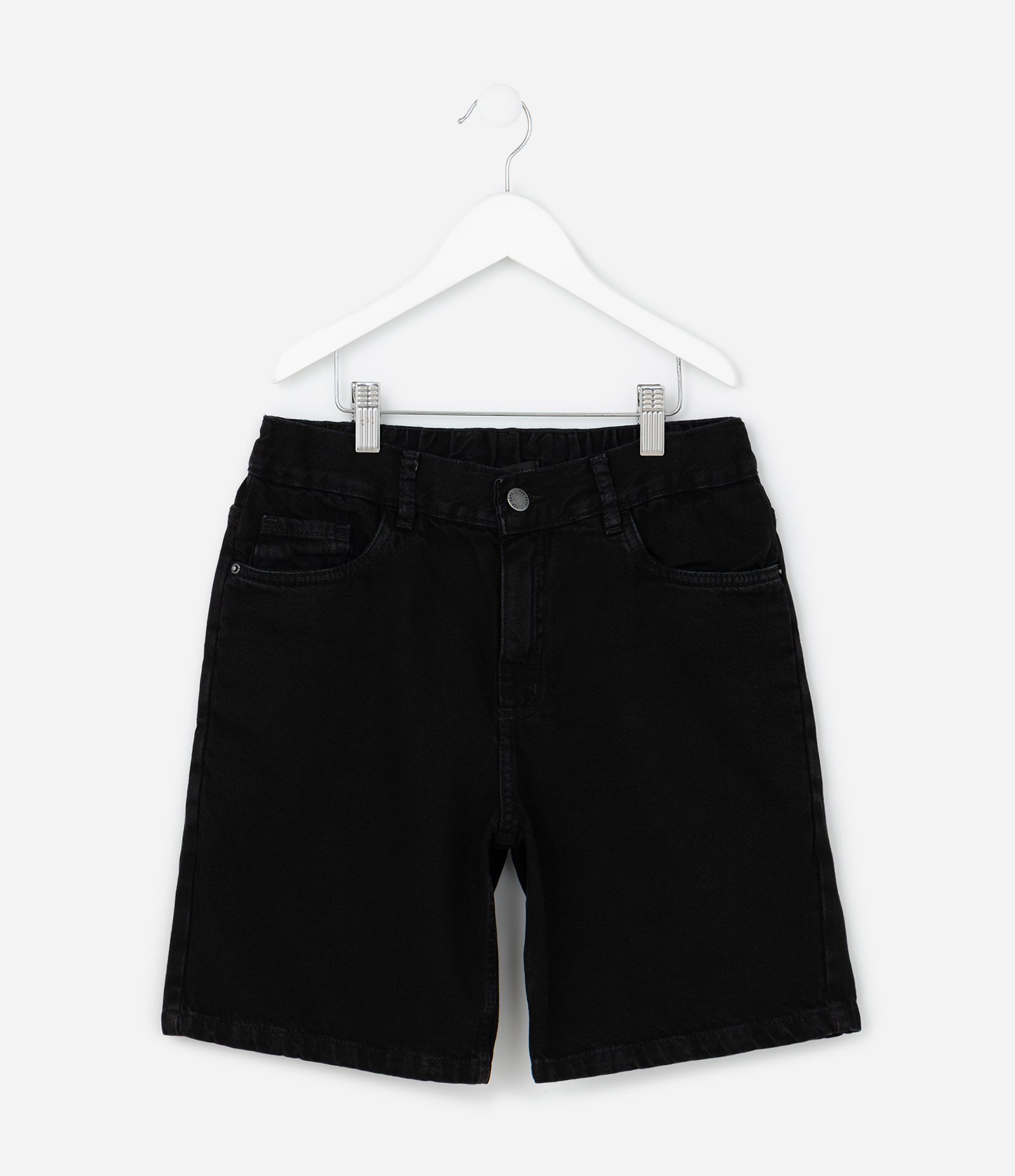 Bermuda Reta Infantil em Jeans com Cós Elástico - Tam 5 a 14 anos Preto 1