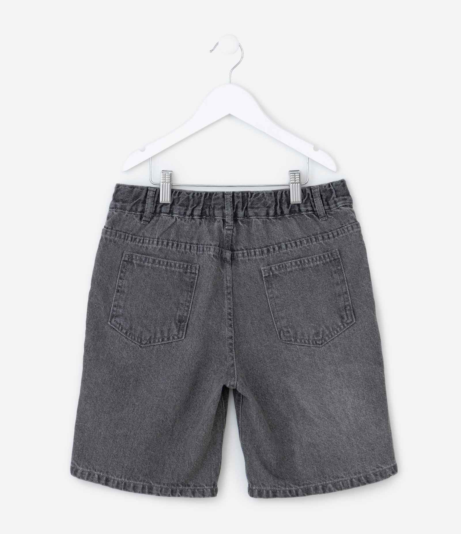 Bermuda Reta Infantil em Jeans com Cós Elástico - Tam 5 a 14 anos Cinza 2