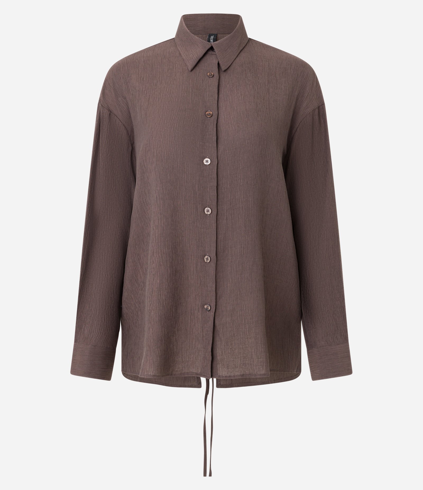 Camisa em Viscose Amassadinha com Abertura nas Costas e Texturizada Marrom 7