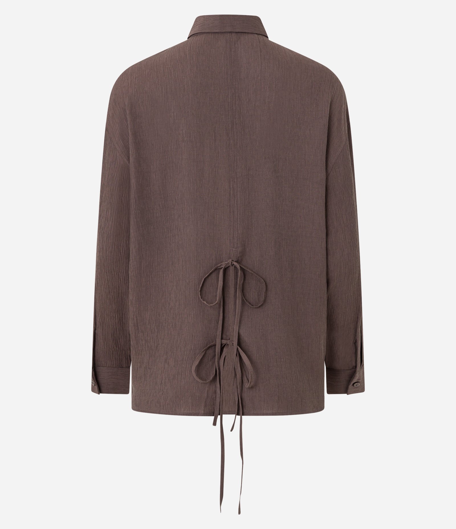 Camisa em Viscose Amassadinha com Abertura nas Costas e Texturizada Marrom 9