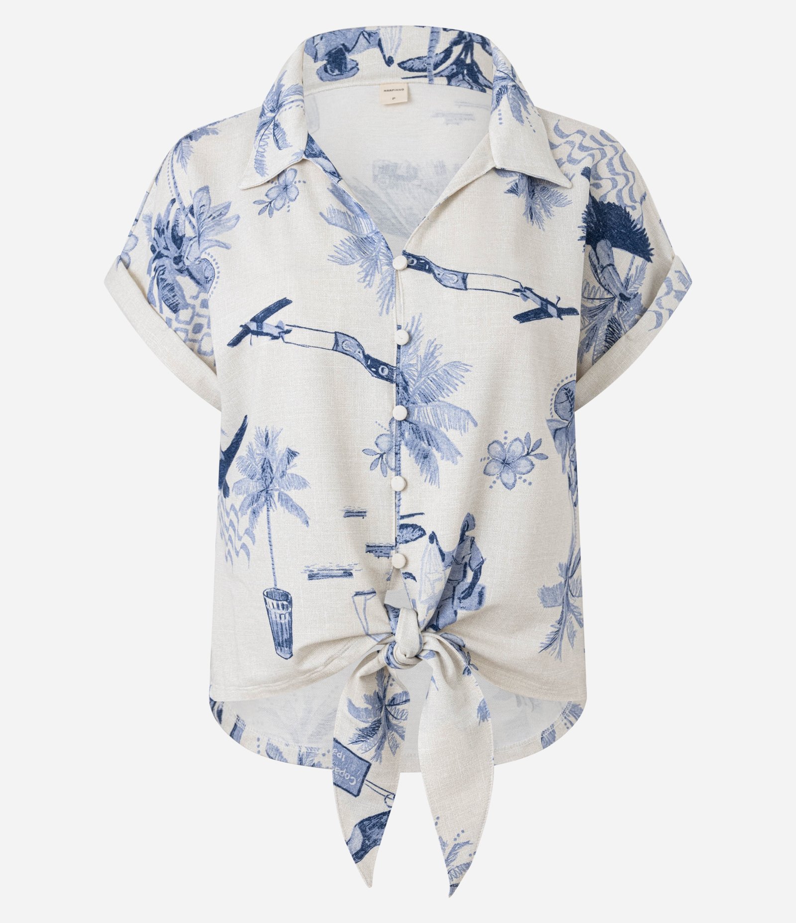Blusa em Piquet com Estampa Coqueiros Azul/Off White 1
