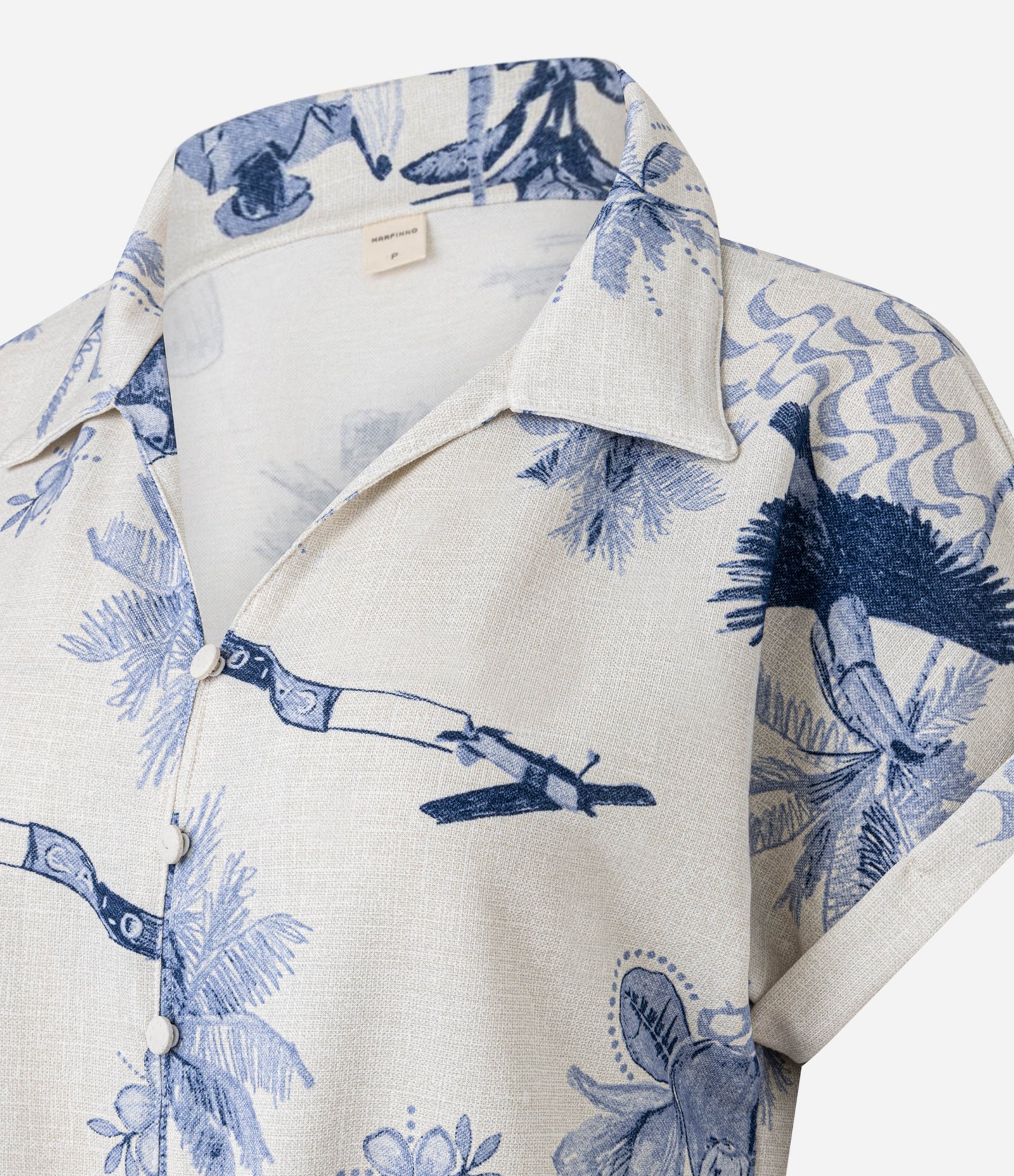 Blusa em Piquet com Estampa Coqueiros Azul/Off White 2