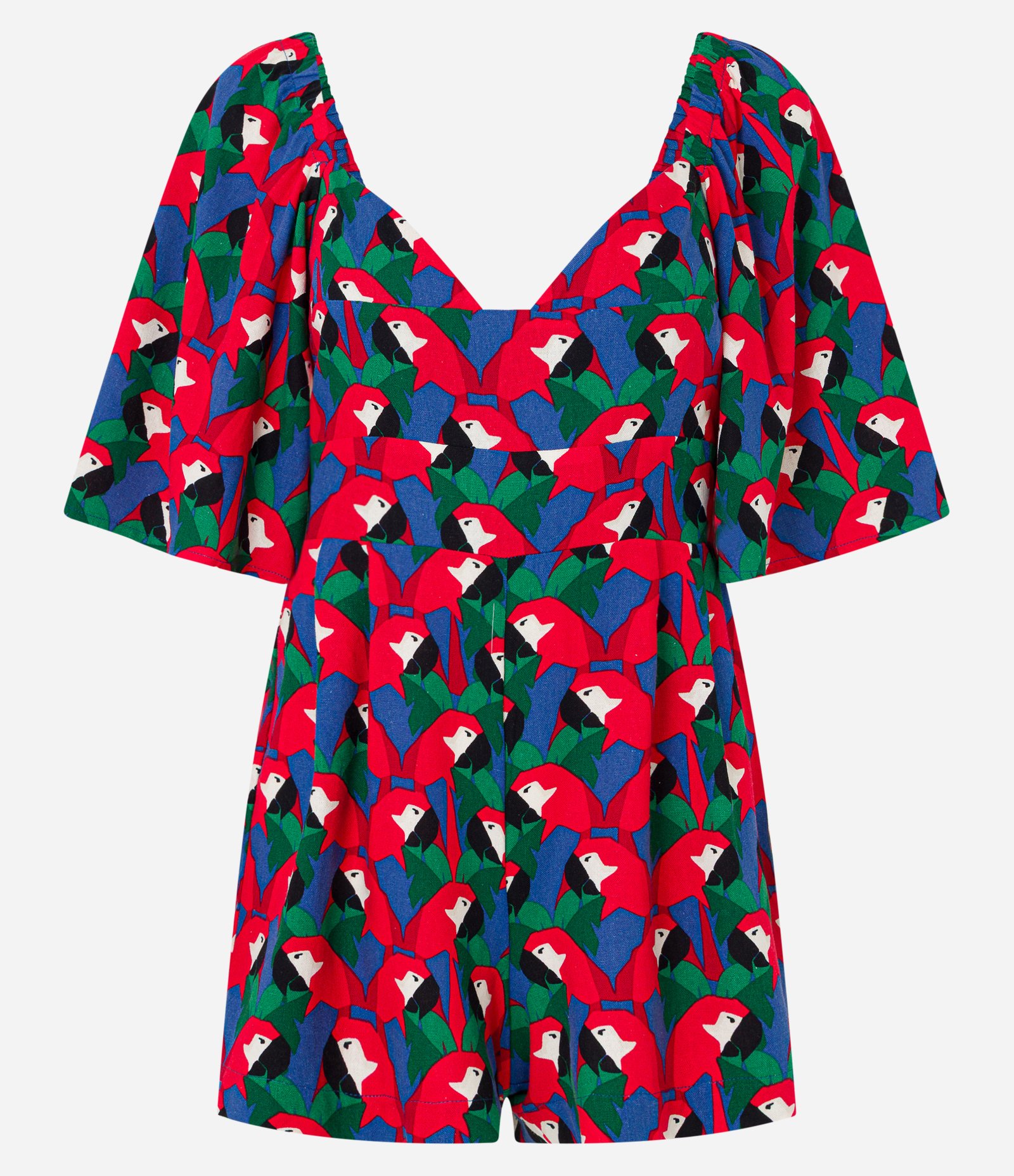 Macaquinho em Viscolinho com Estampa Araras Multicores 1