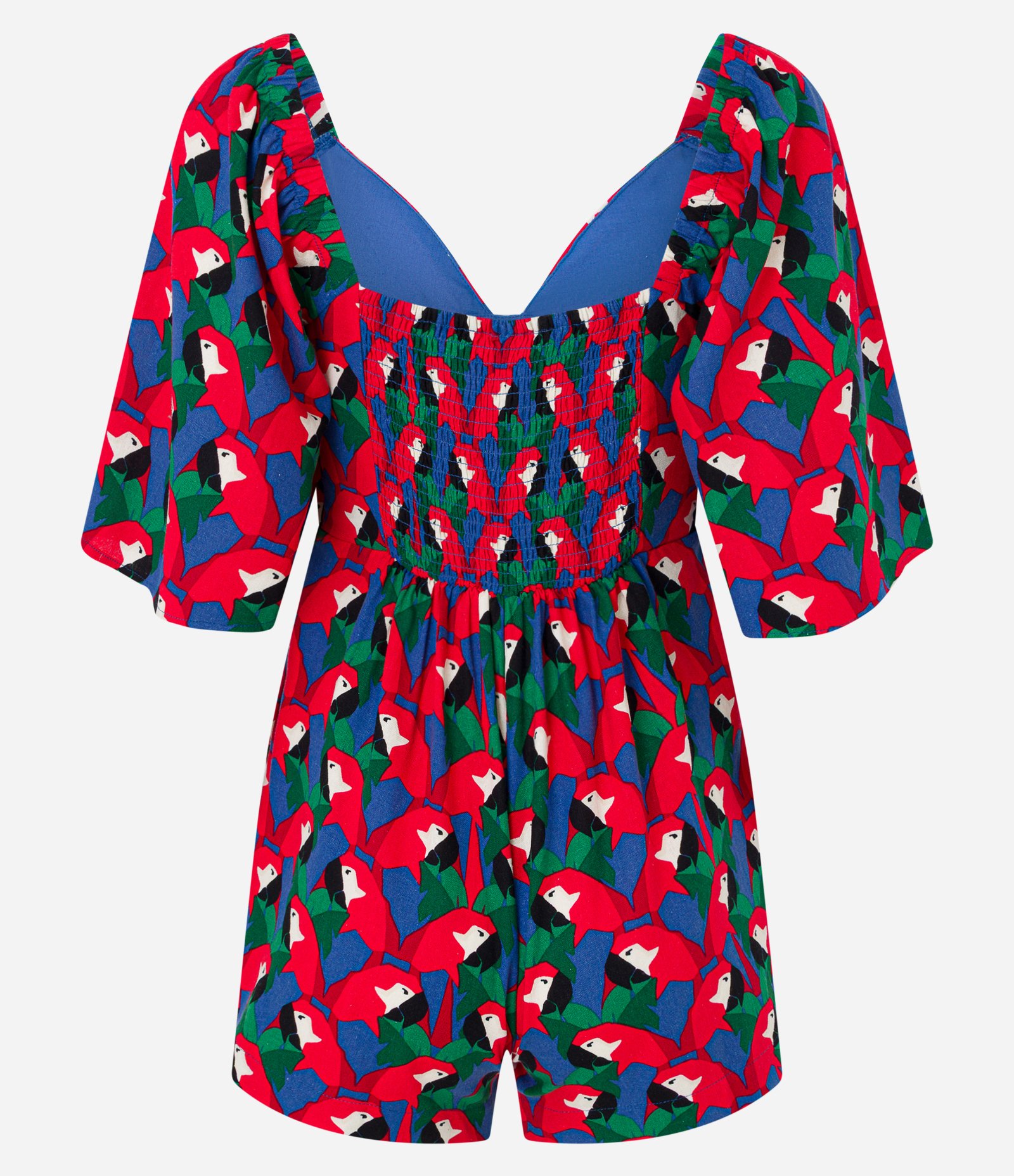 Macaquinho em Viscolinho com Estampa Araras Multicores 2