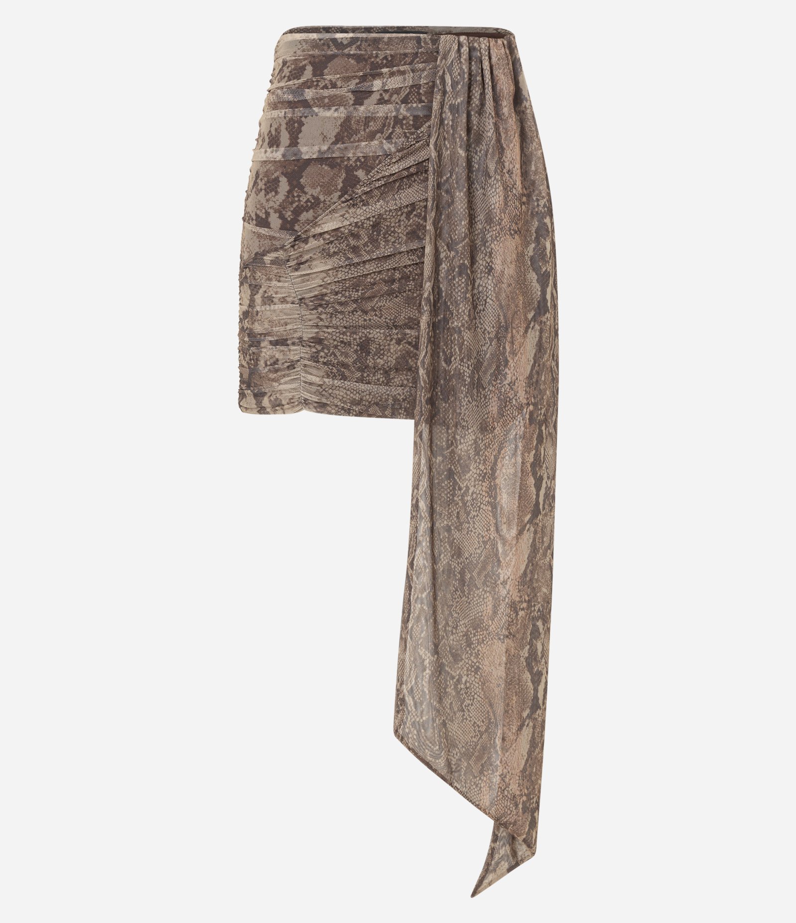 Minissaia em Tule com Estampa Serpente e Lenço Lateral Marrom 5