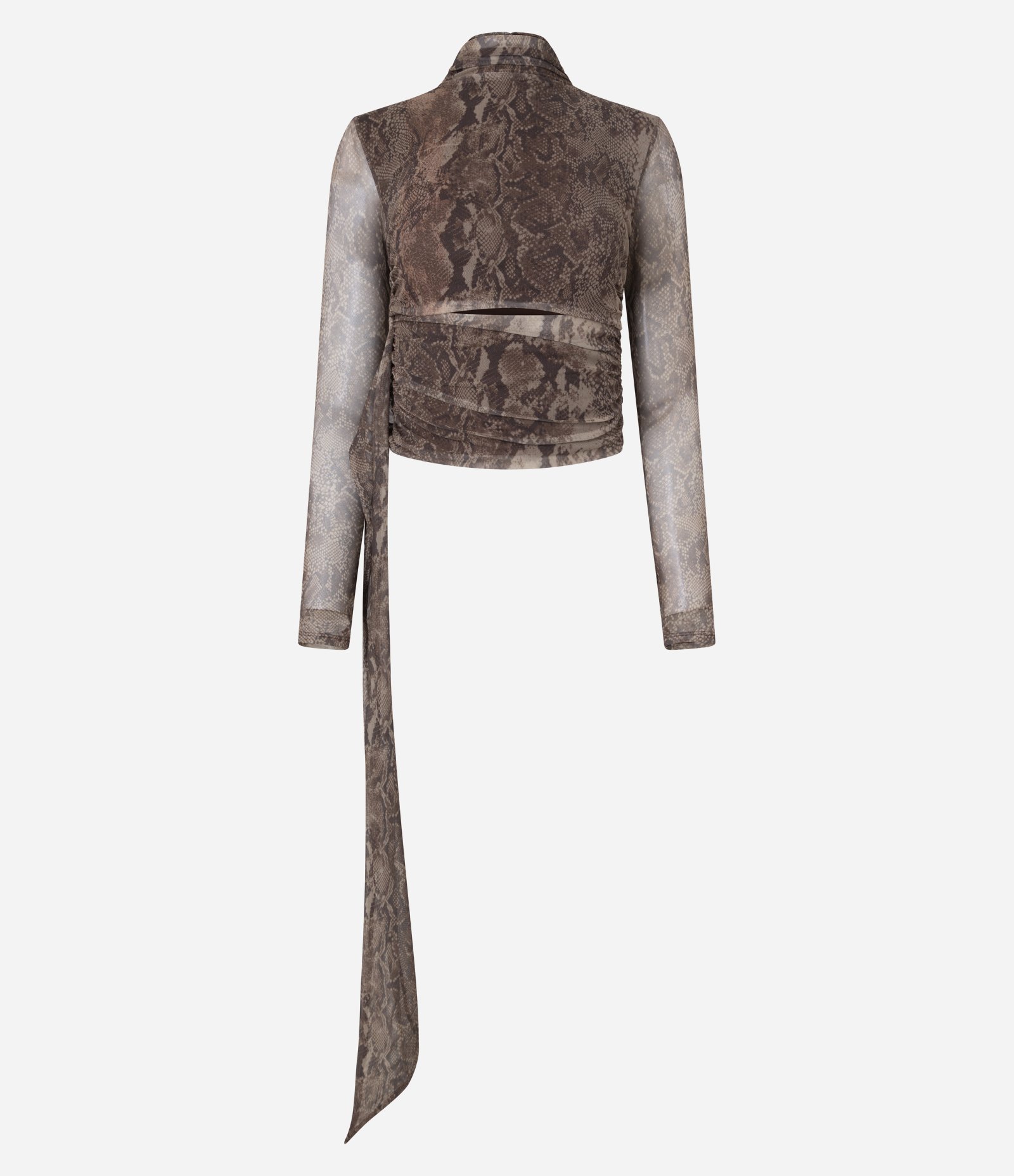 Blusa em Tule com Animal Print Cobra e Pontas Longas Marrom 5