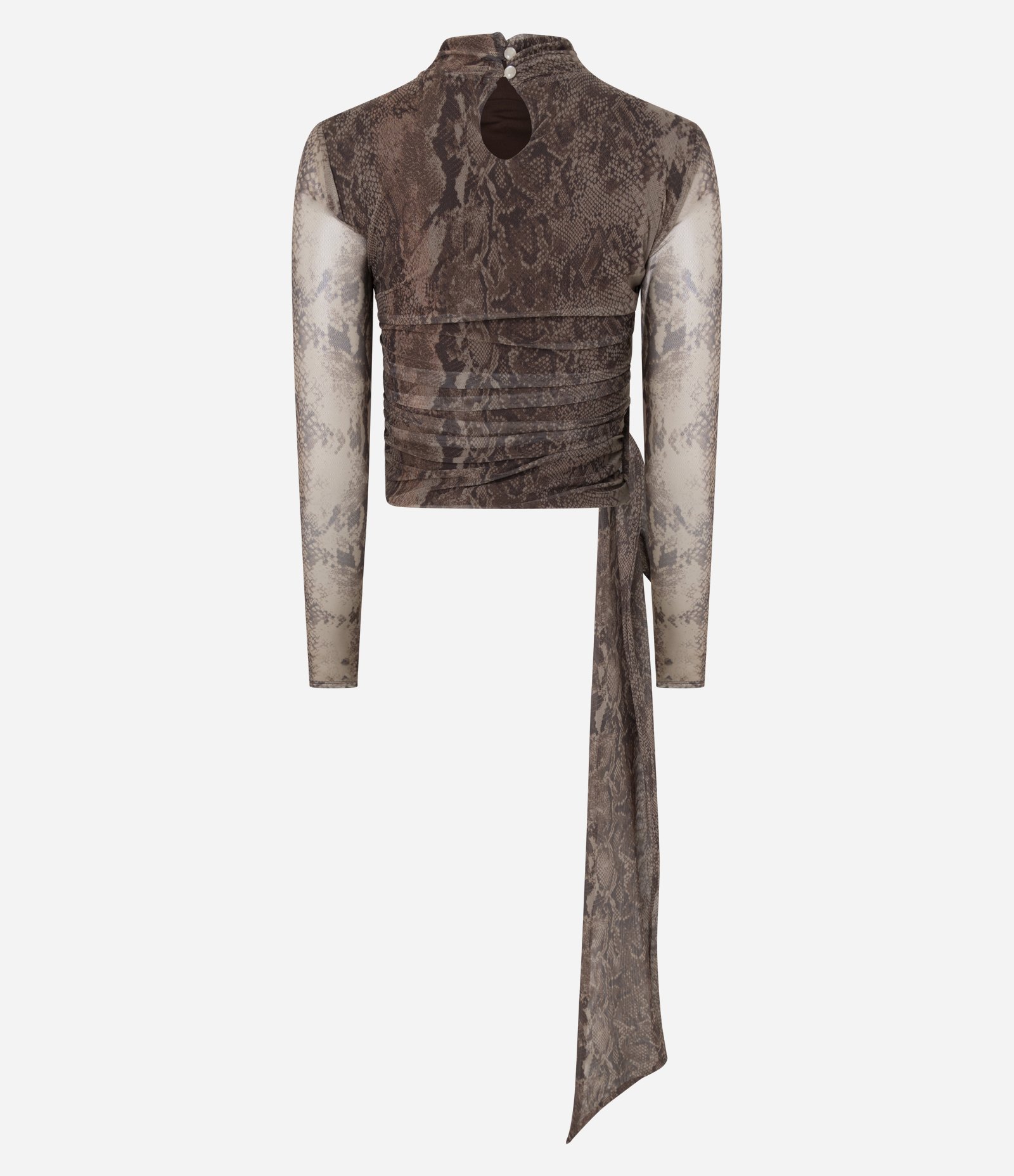 Blusa em Tule com Animal Print Cobra e Pontas Longas Marrom 6