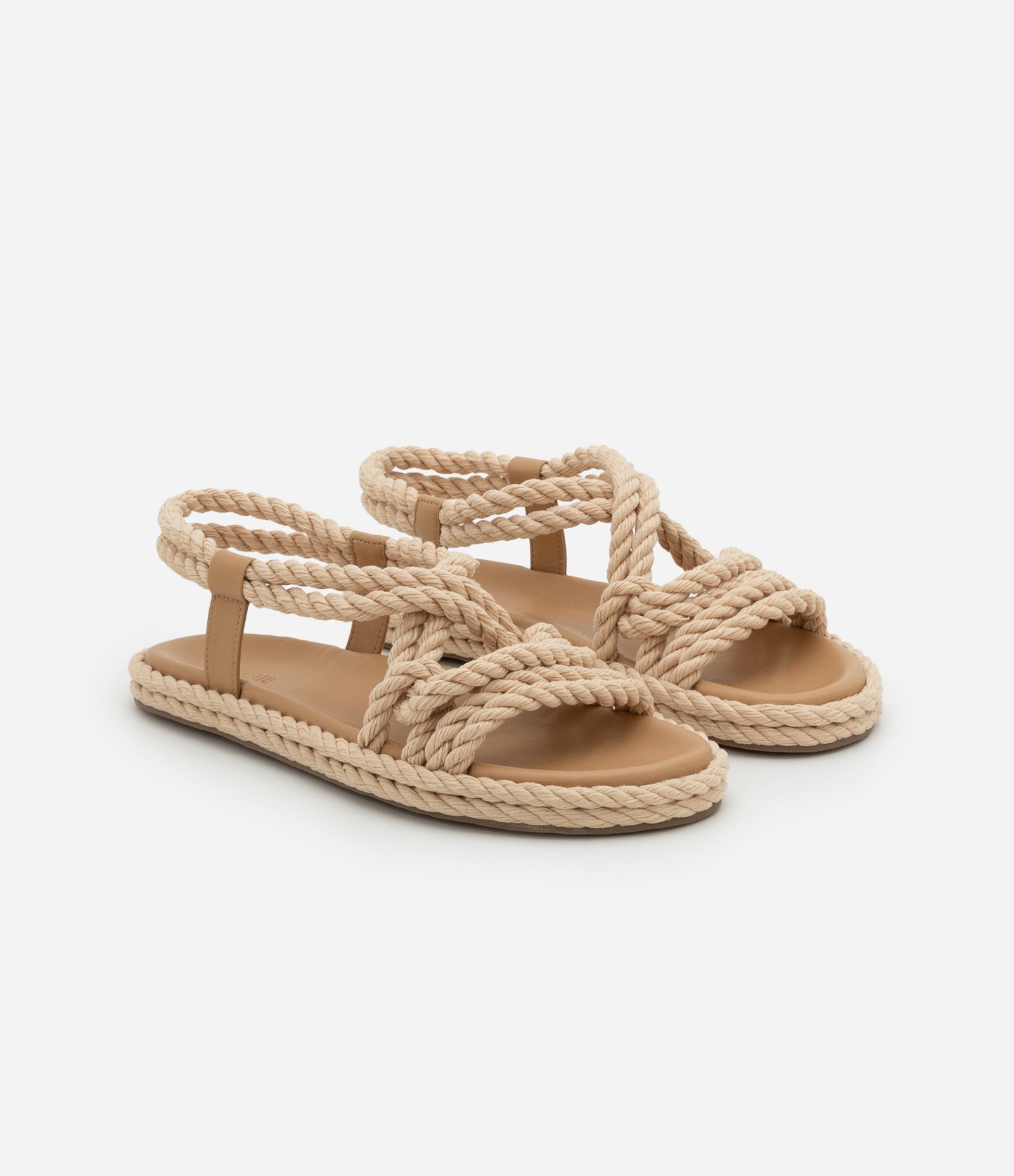 Sandália Rasteira com Tiras de Cordas Bege 2