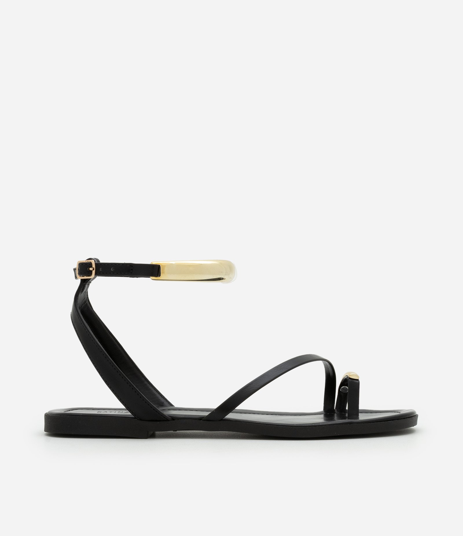 Sandália Rasteira com Detalhes Bold Preto 1