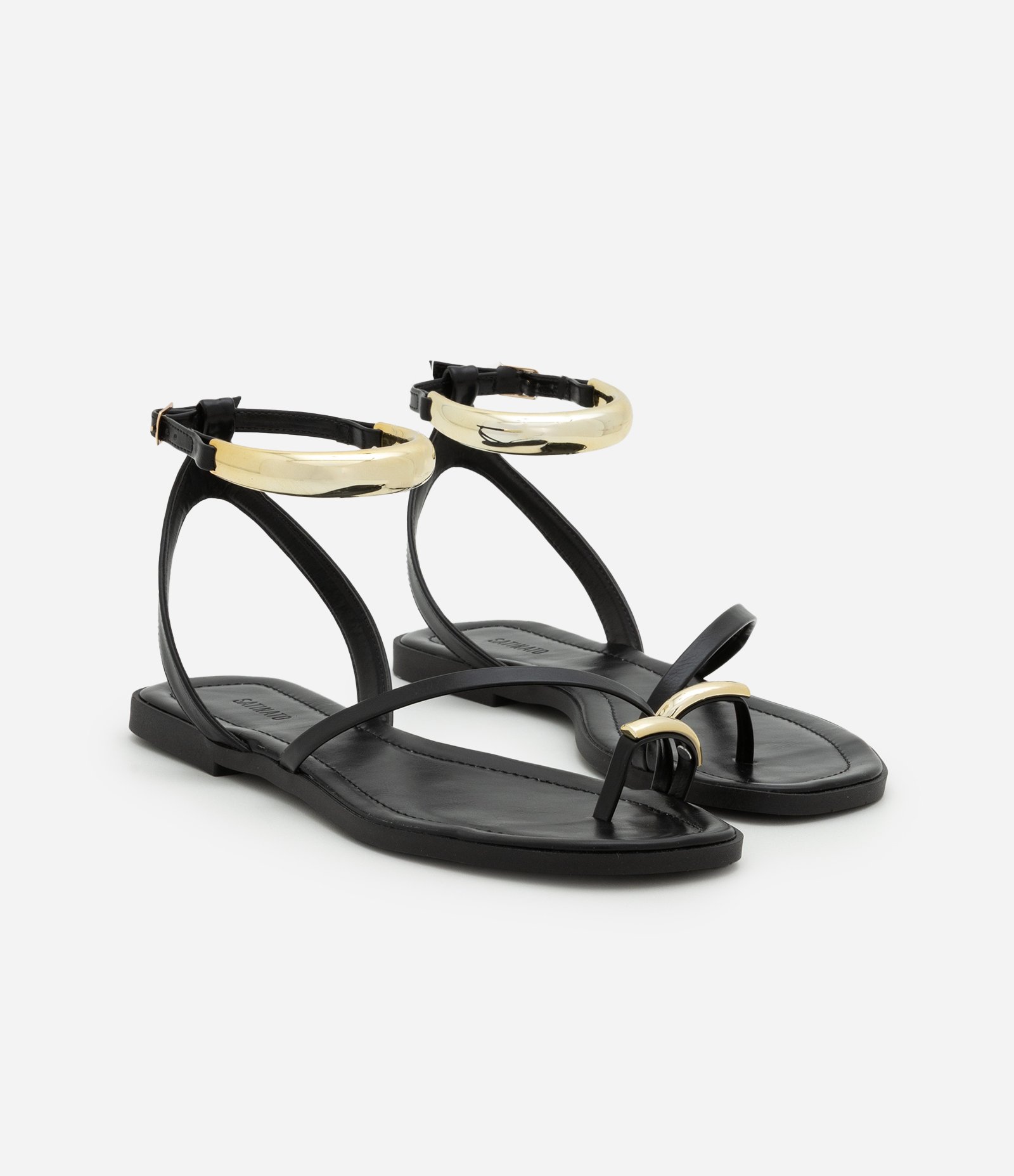 Sandália Rasteira com Detalhes Bold Preto 2