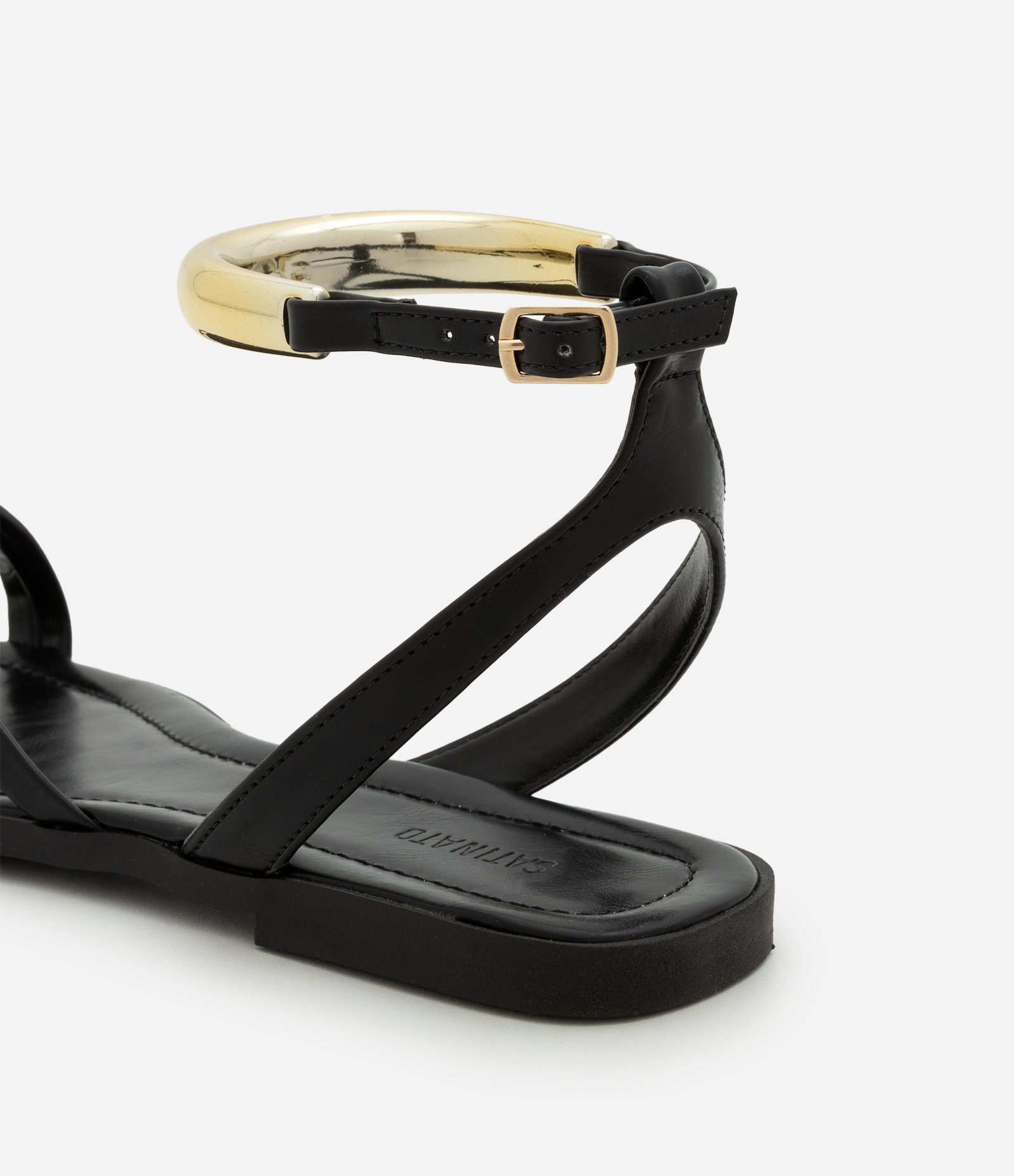 Sandália Rasteira com Detalhes Bold Preto 4