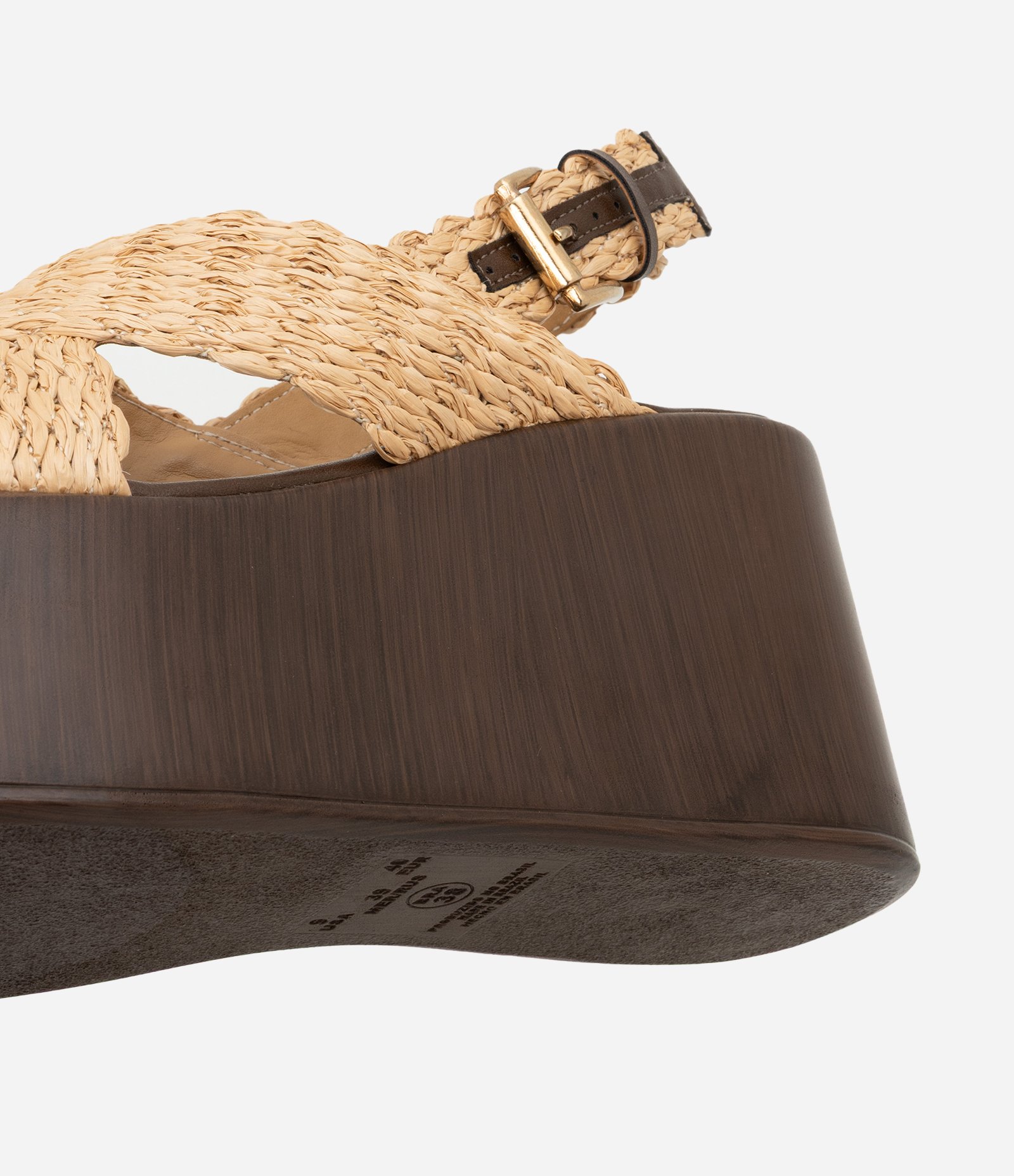 Sandália Plataforma com Tira Larga X em Efeito Ráfia Marrom/Bege 6