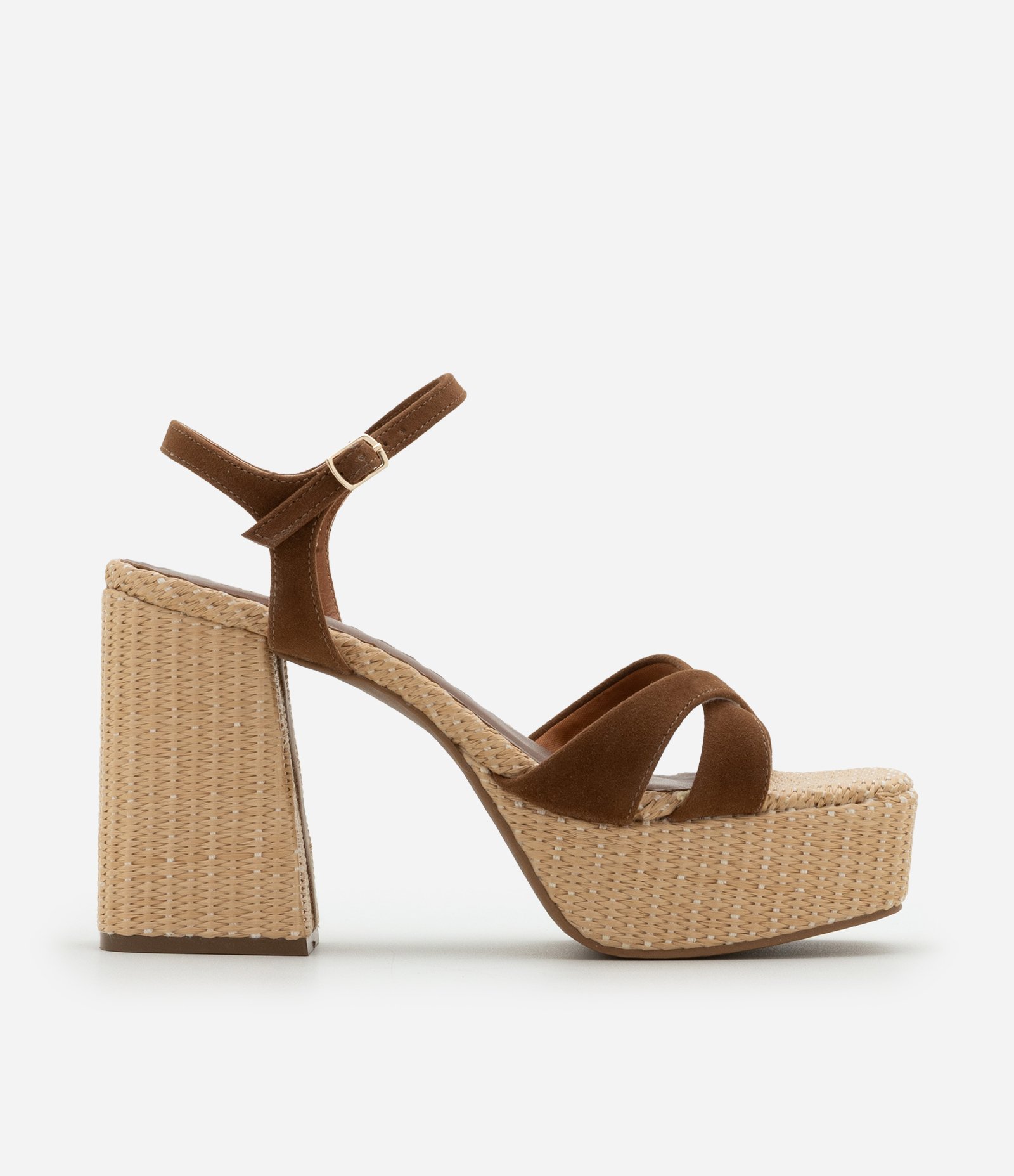 Sandália Bicolor com Efeito Ráfia e Camurça Marrom/Bege 1