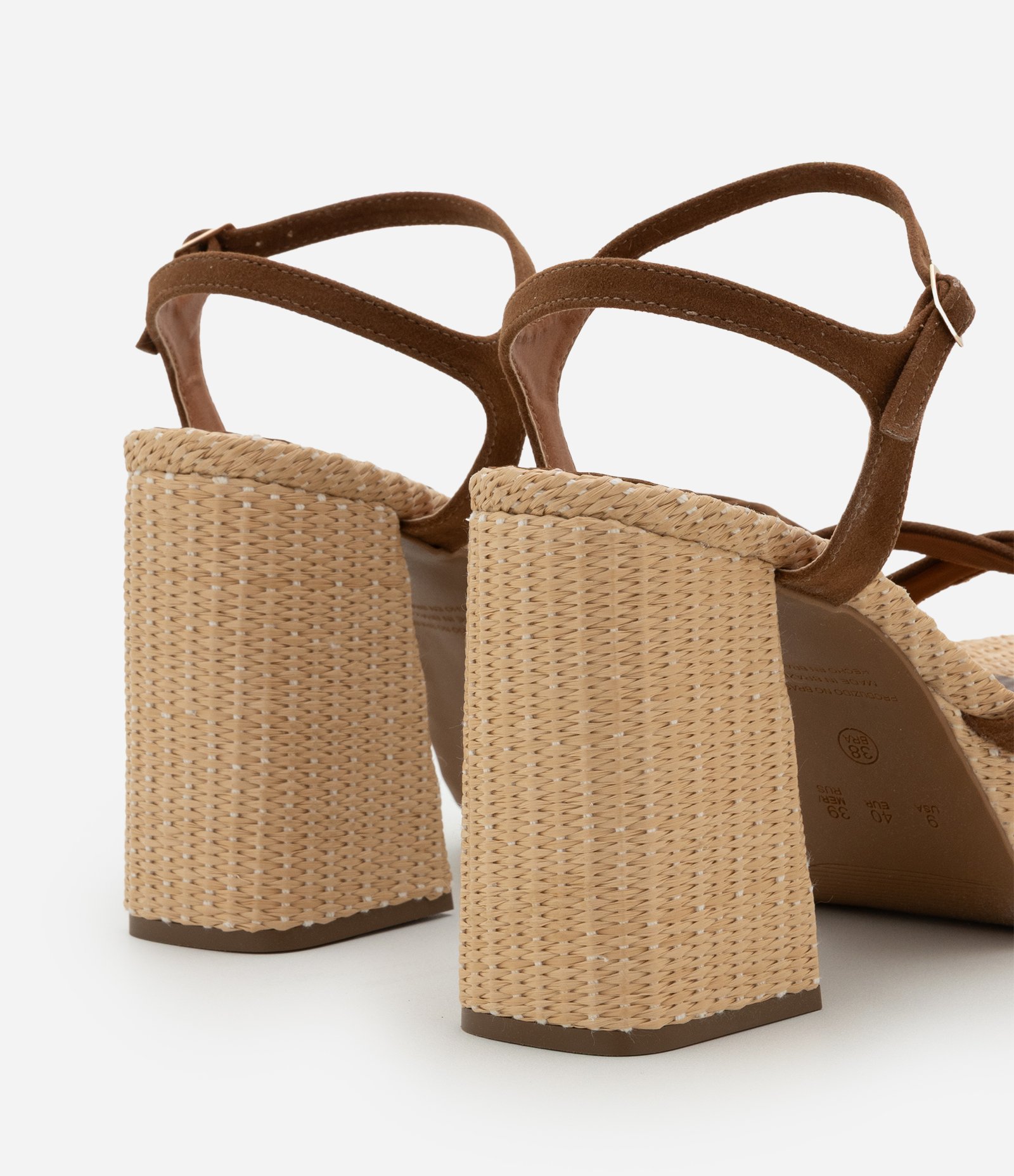Sandália Bicolor com Efeito Ráfia e Camurça Marrom/Bege 4