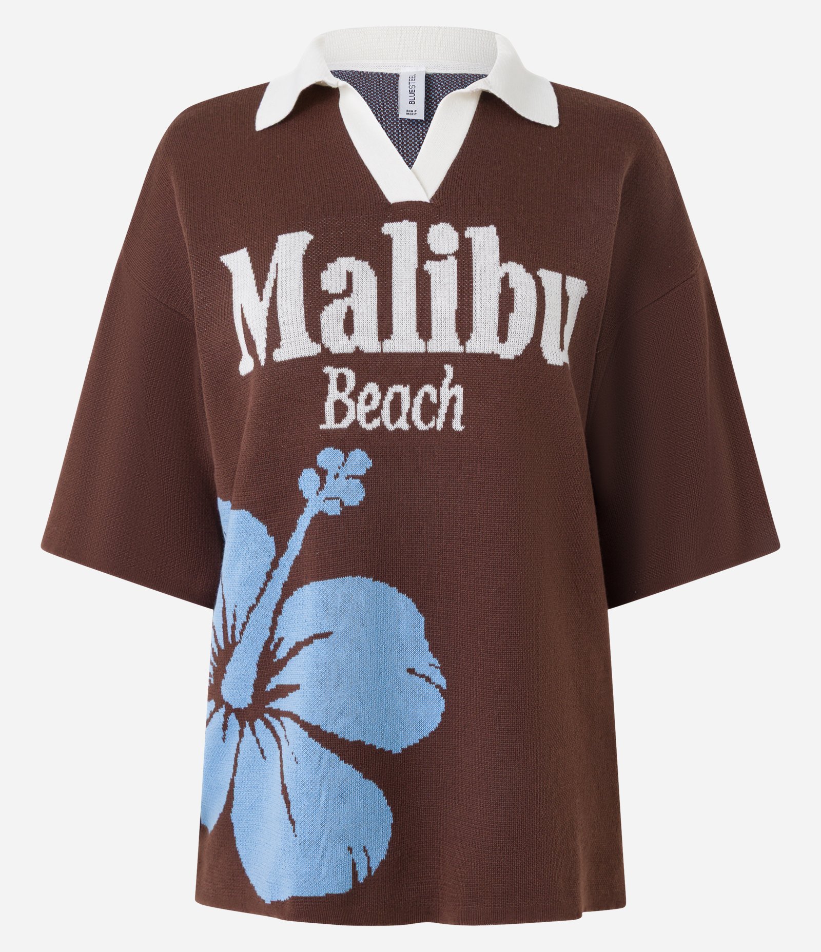 Camiseta em Tricô com Estampa Malibu Floral Marrom 2
