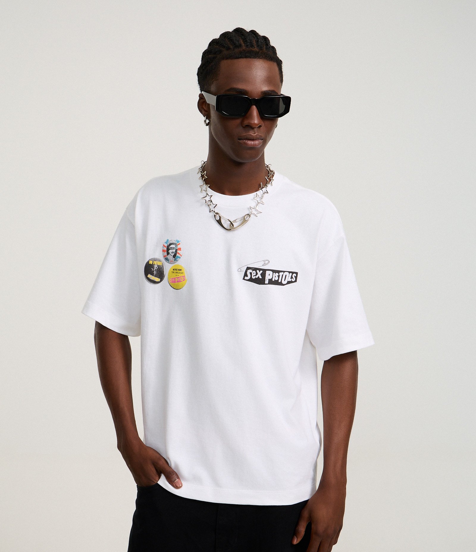 Camiseta Boxy em Malhão com Estampa Frente e Costas Sex Pistols Branco 2