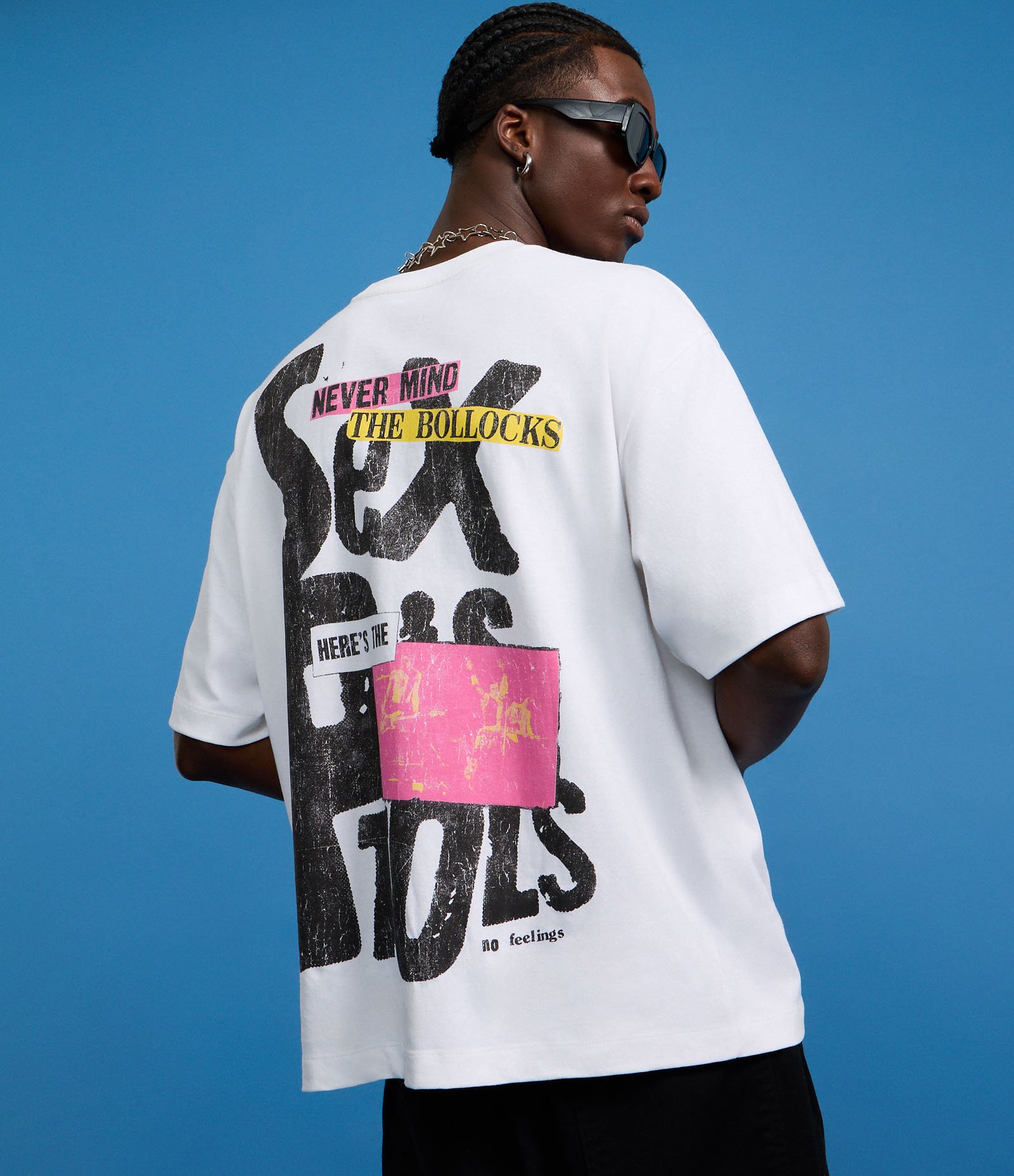 Camiseta Boxy em Malhão com Estampa Frente e Costas Sex Pistols Branco 1