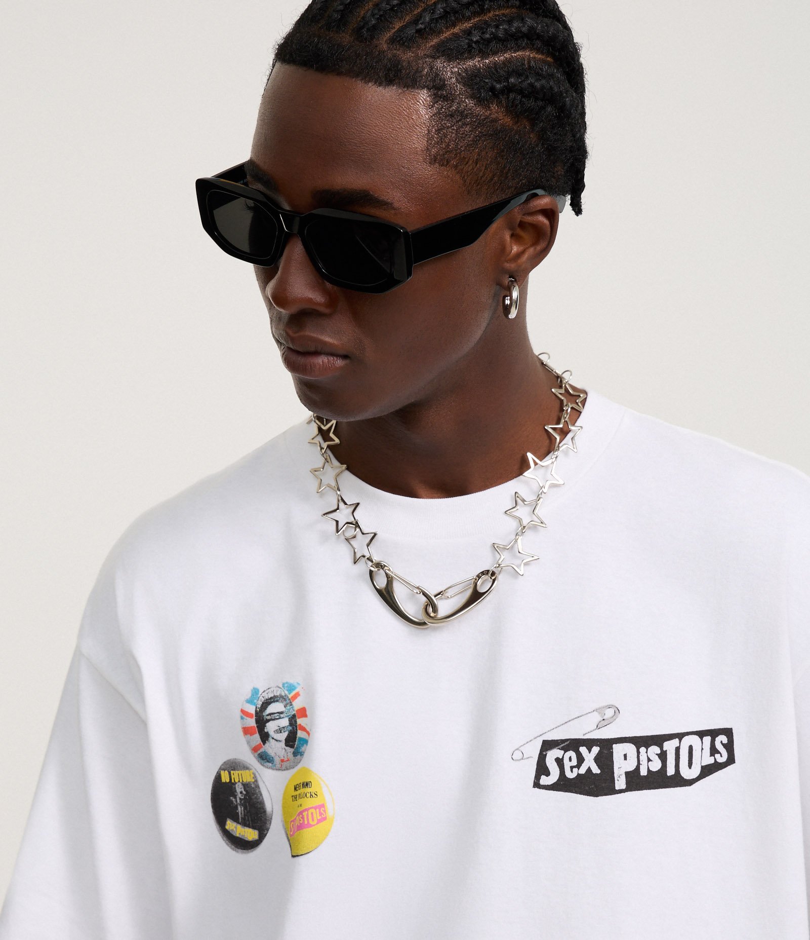 Camiseta Boxy em Malhão com Estampa Frente e Costas Sex Pistols Branco 4