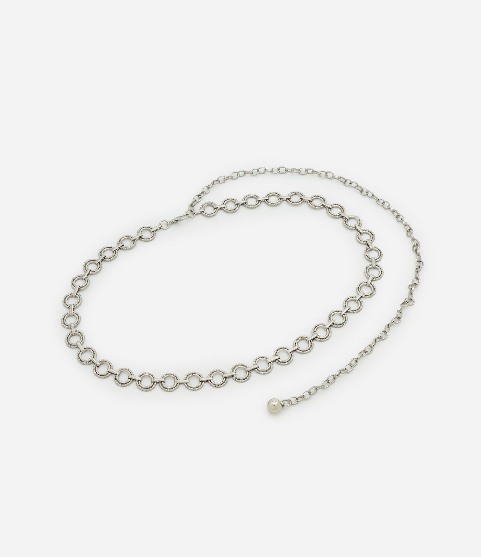 Cinto Estreito em Metal Liso e Correntinha e Bolinha Prata 1