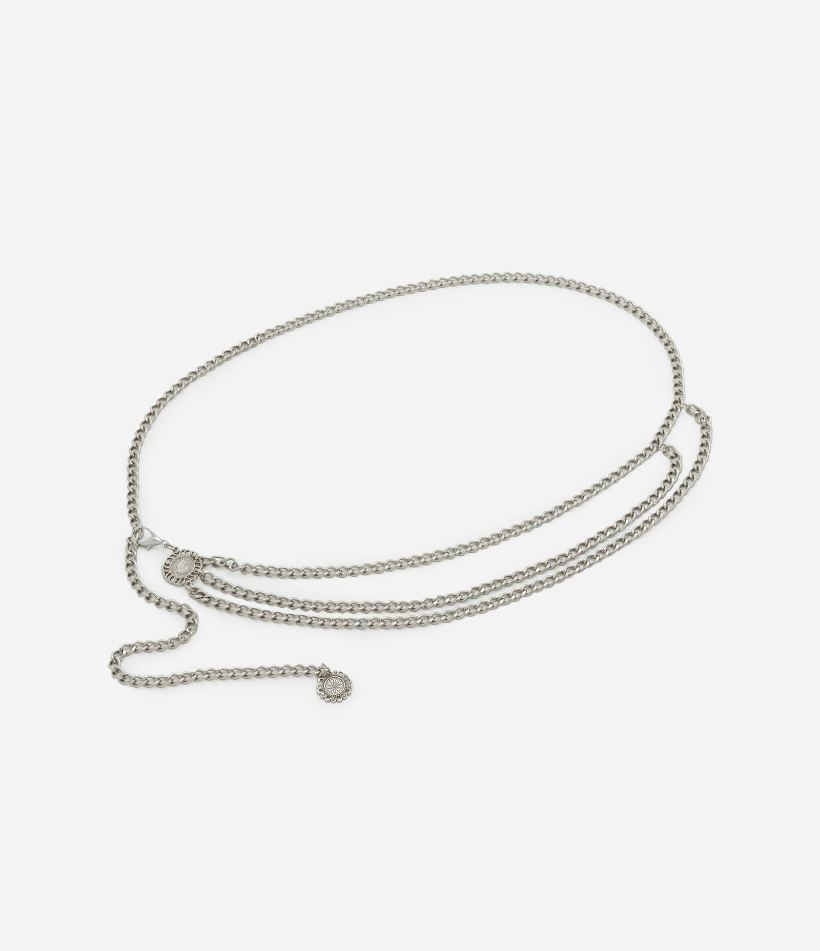 Cinto Corrente Estreito com Pingentes de Medalha Prata 1