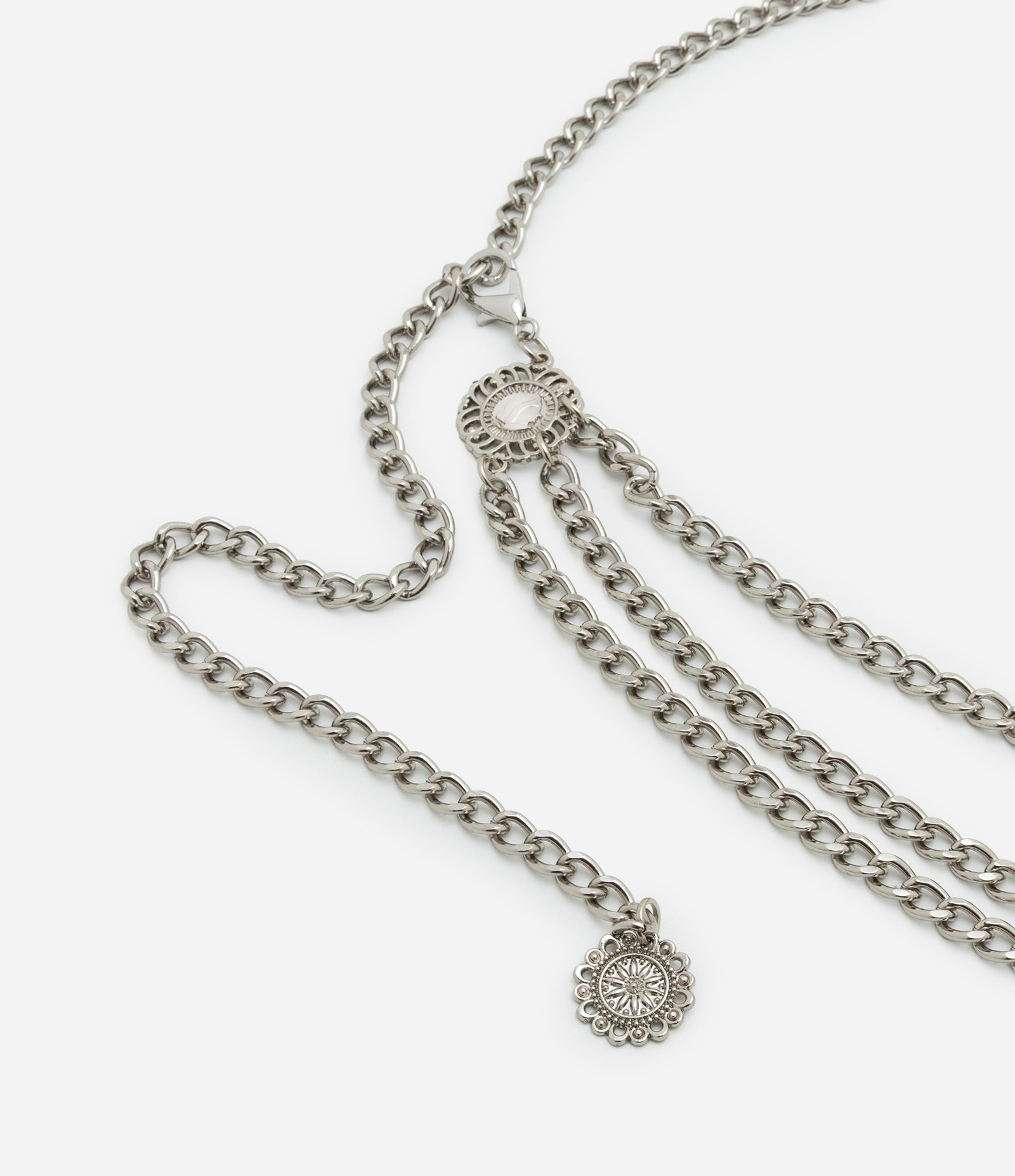 Cinto Corrente Estreito com Pingentes de Medalha Prata 2