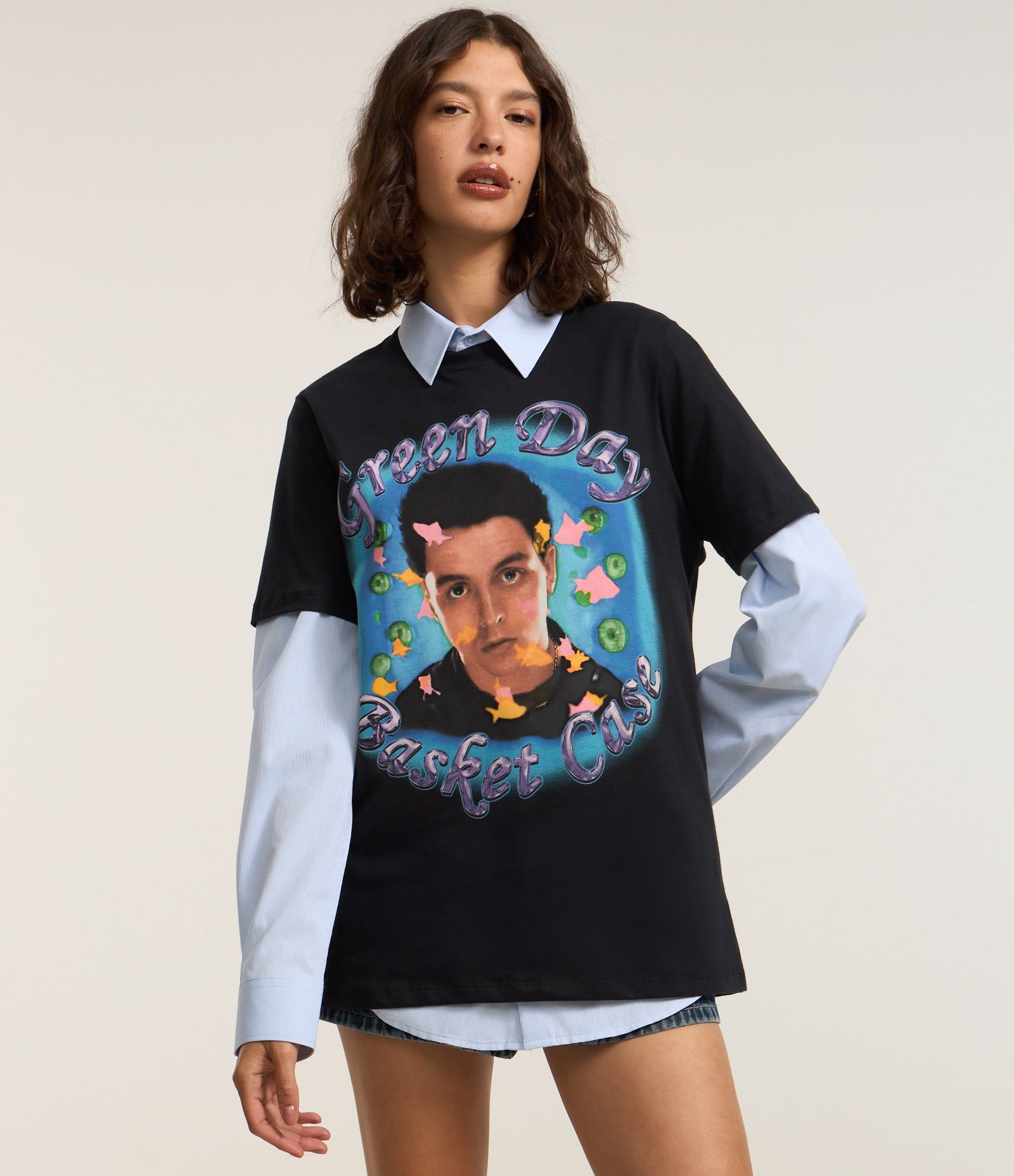 Camiseta Alongada em Algodão com Estampa Green Day Preto 2