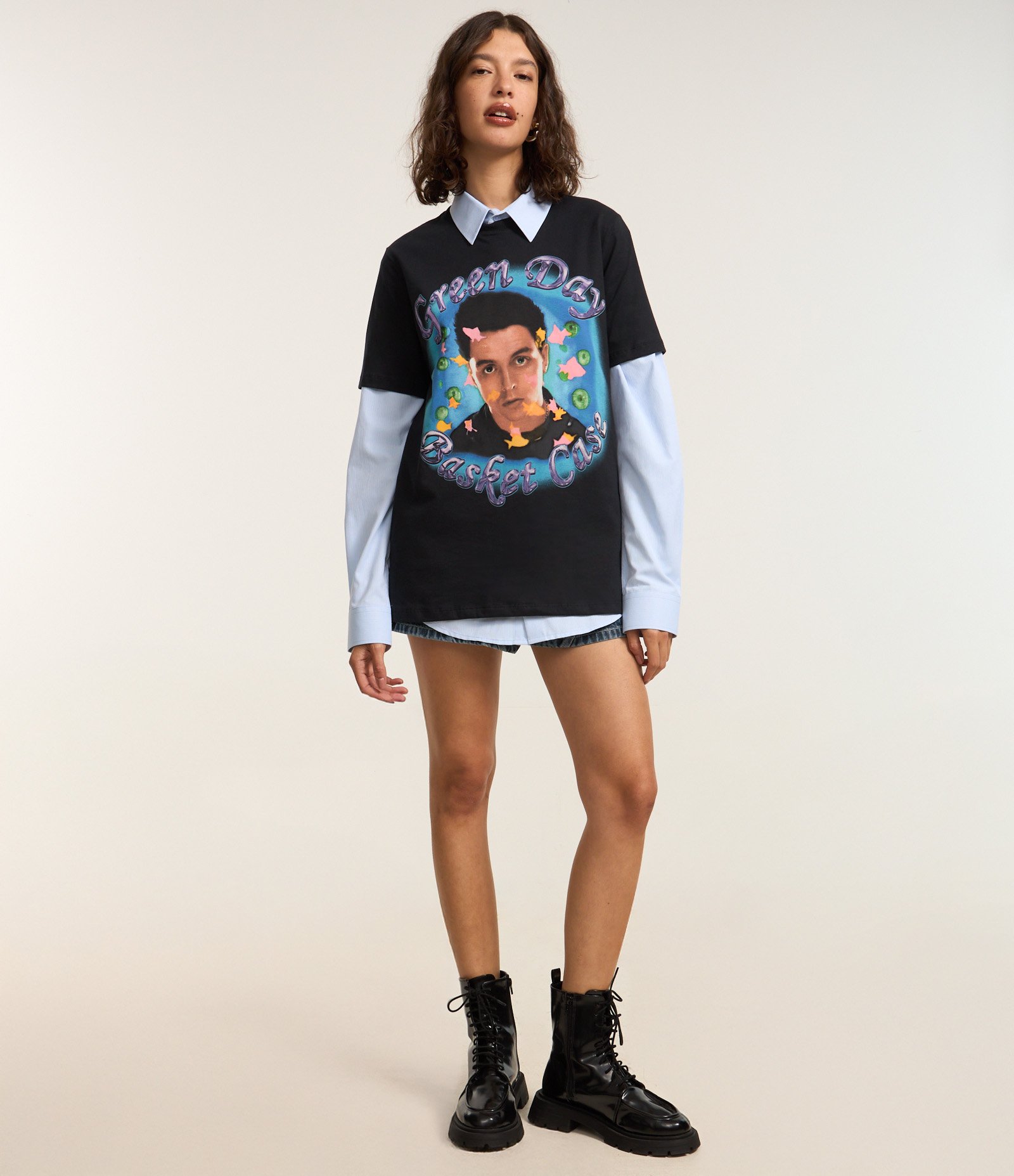 Camiseta Alongada em Algodão com Estampa Green Day Preto 3